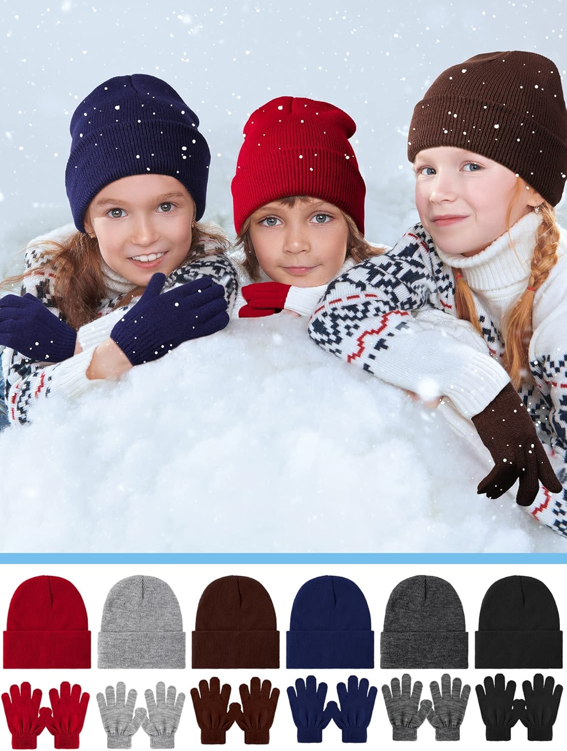 Funtery 48Pcs Kids Winter Beanie and Gloves Set Bulk Pack Knit Hat Unisex Magic Gloves Pack Winter Gift for Boy Girl Donation - Image 5