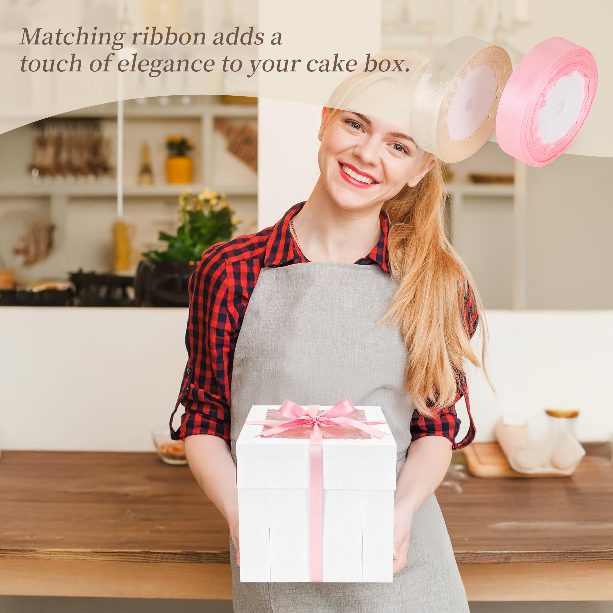 Kuchenschachteln, 25,4 x 25,4 x 25,4 cm hoch, mit Sichtfenster, für Kuchen, Transportbehälter mit Deckel, quadratisch, Pappkarton, 12 Stück