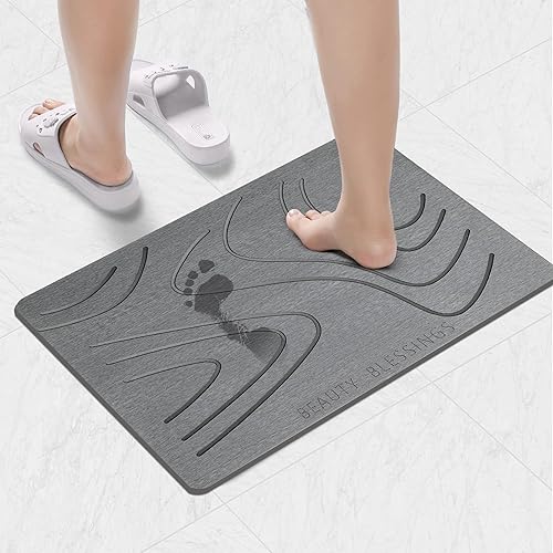 BEAUTY BLESSINGS Tapete de baño de piedra súper absorbente, antideslizante y fácil de limpiar, tapete de baño de tierra de diatomeas para baño,