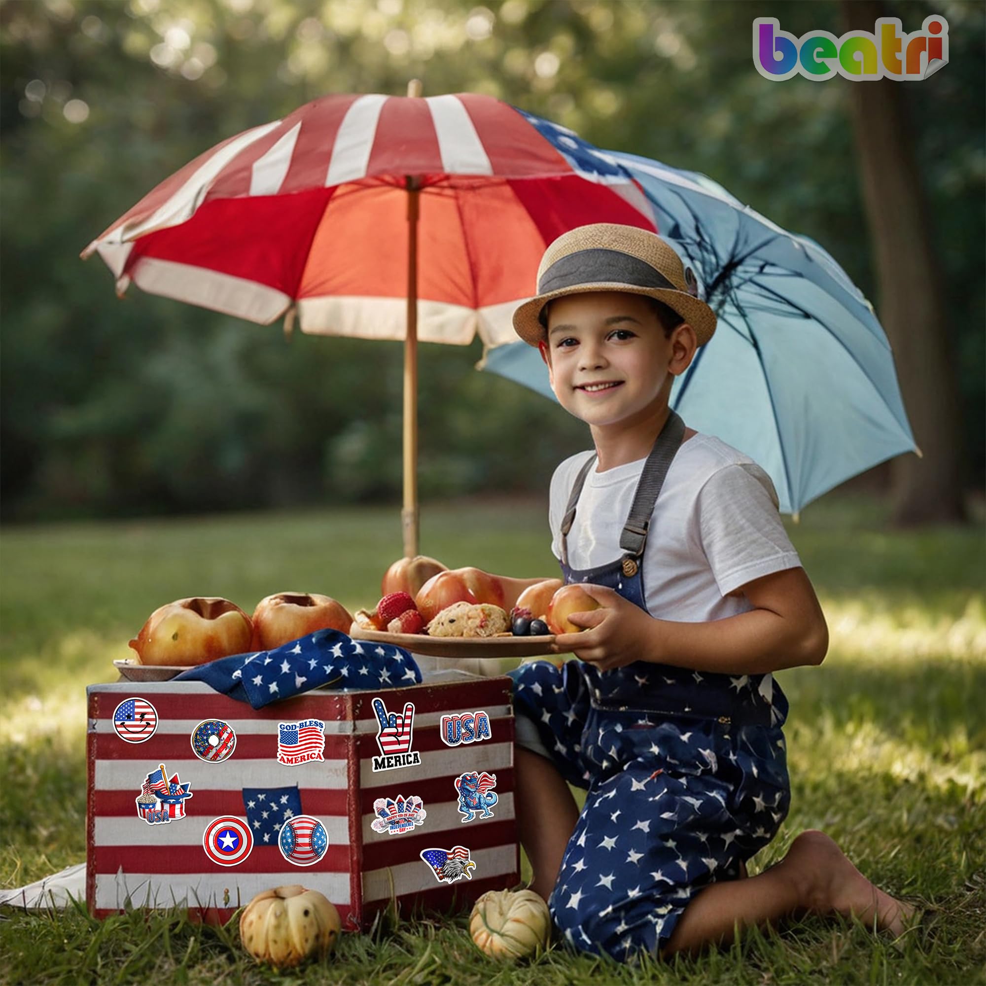 BEATRI Adesivo 4 luglio USA 50 pezzi adesivi patriottici americani in vinile impermeabile per bottiglie d'acqua decalcomanie per laptop adesivi decorazione laptop, skateboard