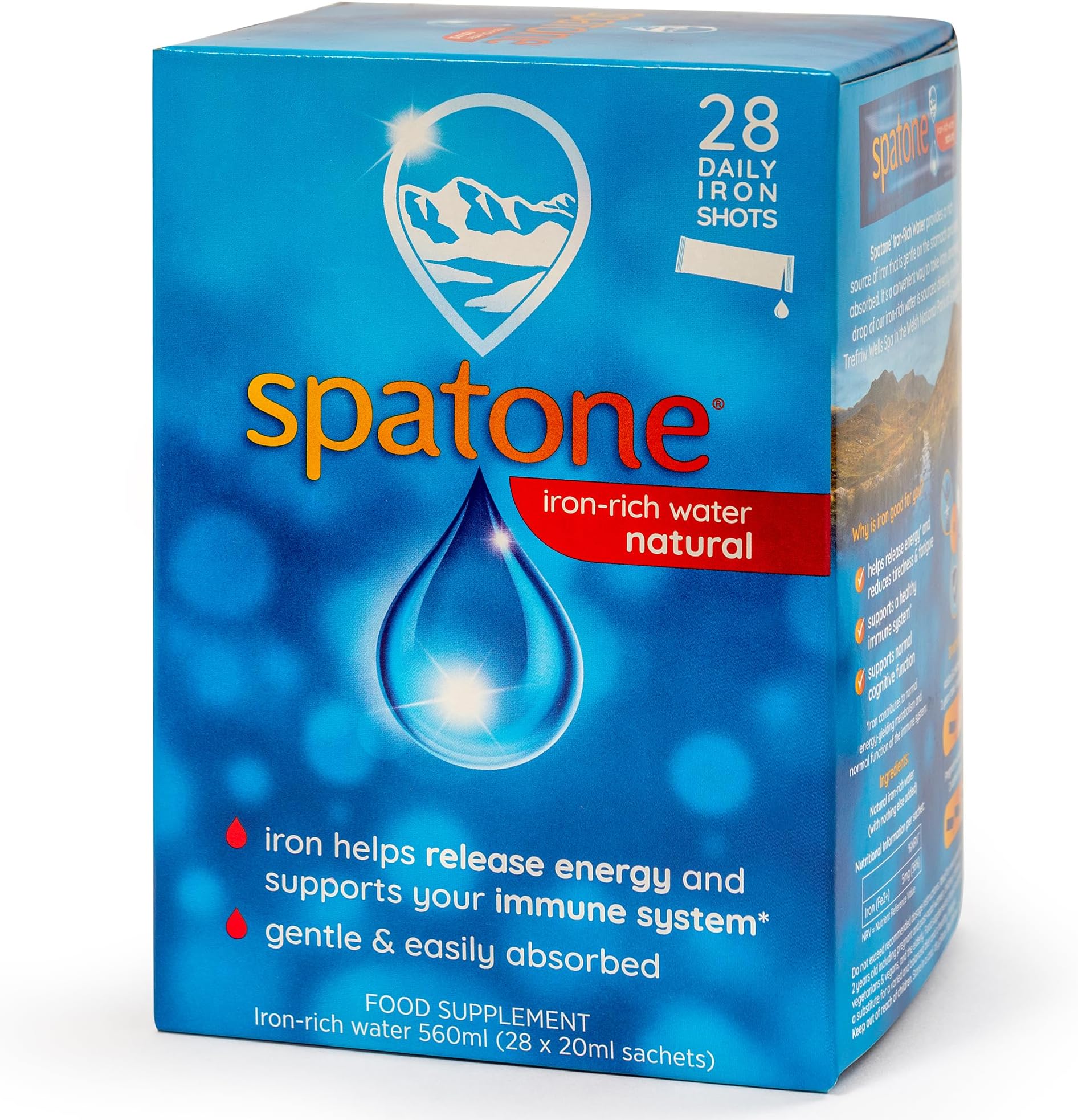 Spatone 100% Natural Iron Supplement (28 Sachets), Daily Convenient Liquid Iron Sachets, Nothing Artificial, Better Absorption than Tablets, Less Side Effects, Original Flavour