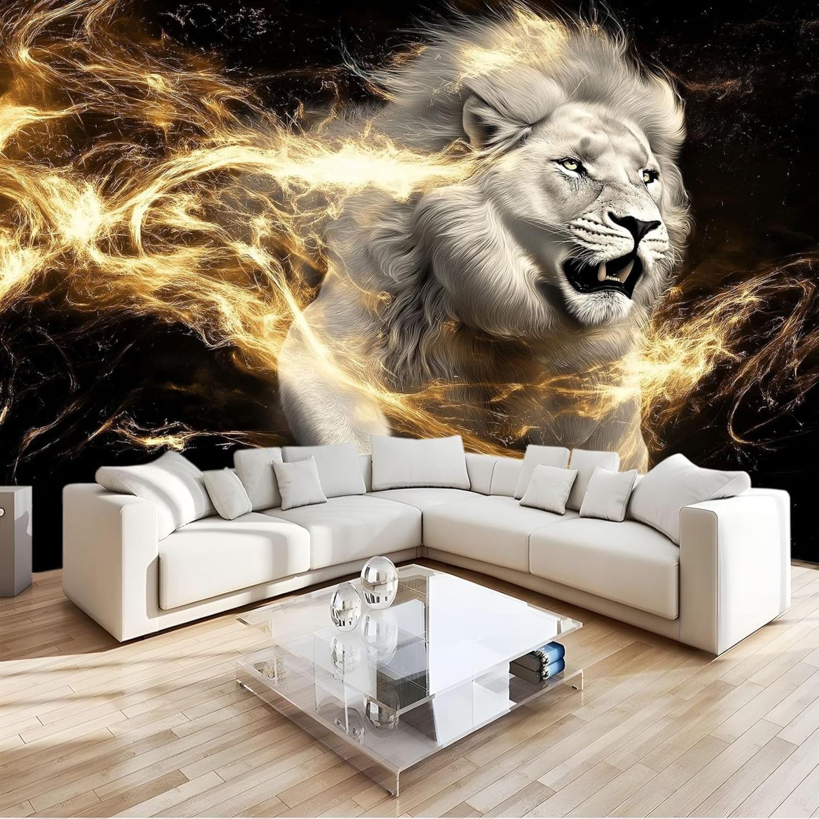 hgjdjhnf Photo Wallpaper Flame Art Lion Art wall Mural wall Decoration wall Living Room Bedroom Apartment wall Pictures, Black, 200cm x 140cm