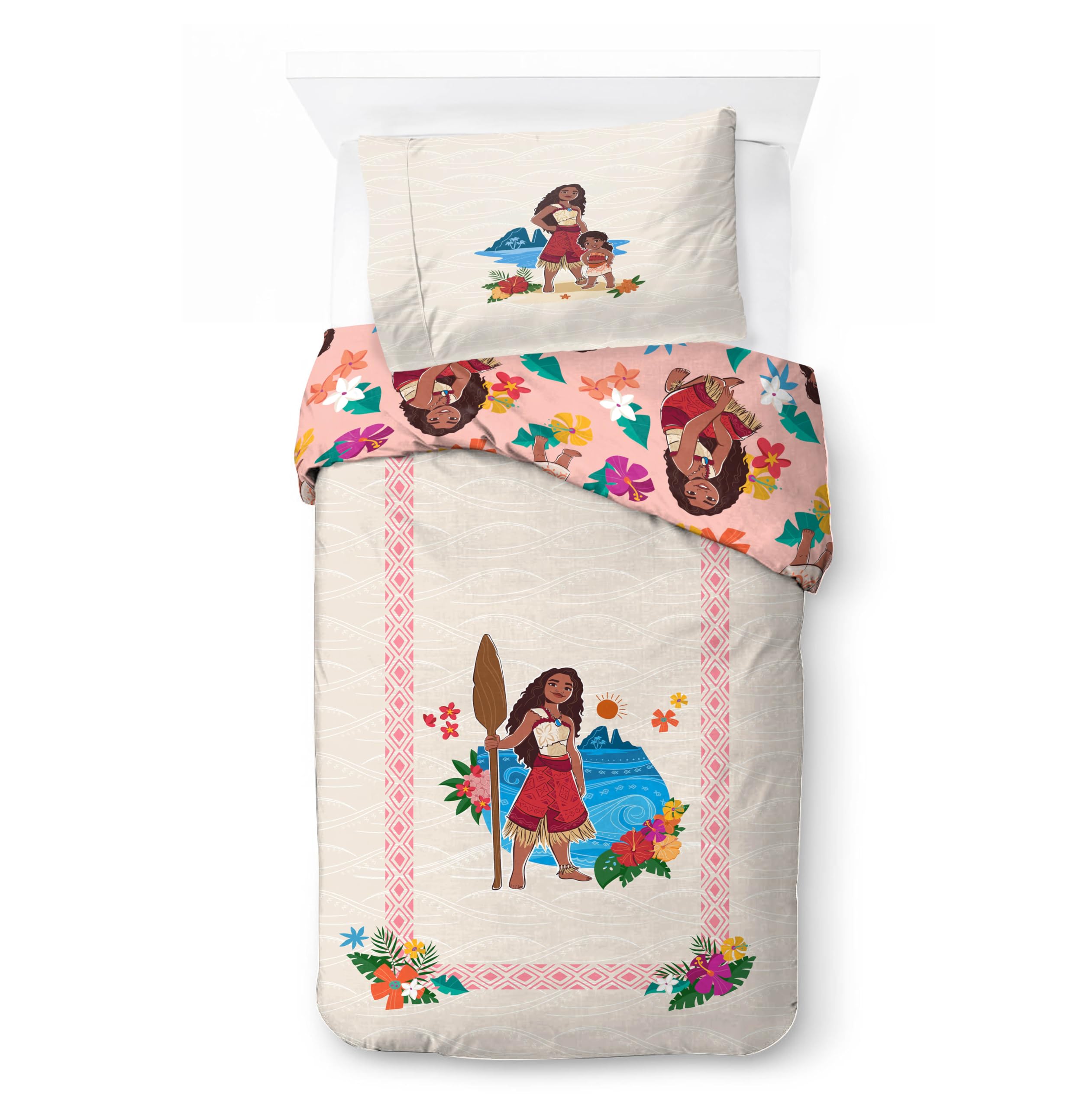 Jay Franco Children's Disney Moana Single Duvet Cover Set – 100% Cotton Super Soft Bedding with Pillowcase, Official Licensed Product, Beige, 2 Piece Set
