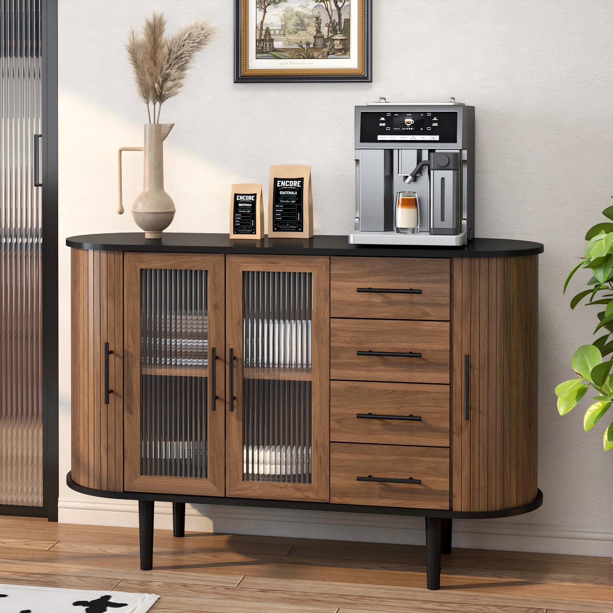 Amazon.com - RNLRNL 47.3" Modern Buffet Cabinet with Storage, Kitchen Sideboard Buffet with 2 Door & 3 Drawers, Fluted C — deal on Shopping With Noya