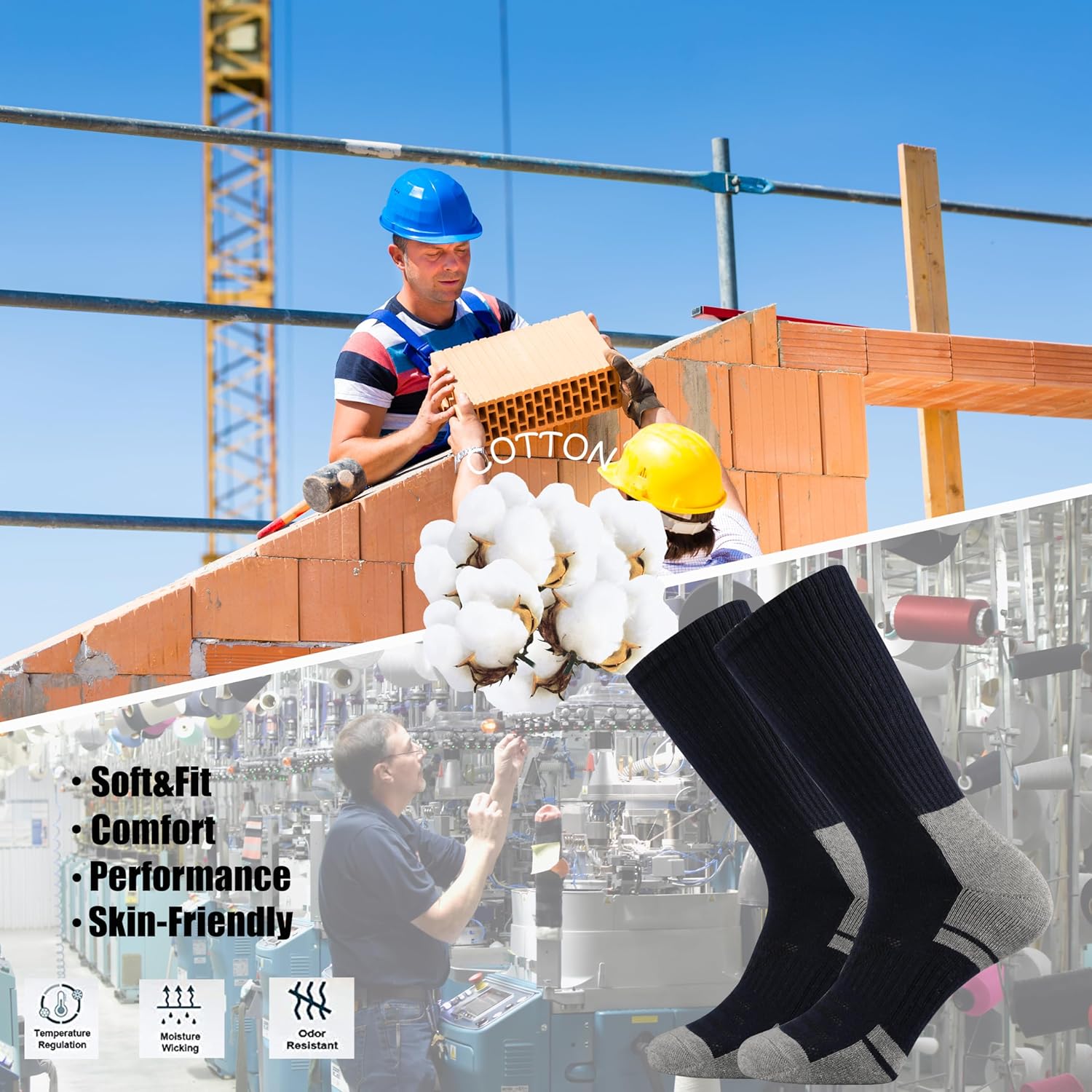 Ortis Men's Cotton Cushion Crew Socks Moisture Wicking Breathable Thick Warm Thermal for Athletic Heavy Duty Work Boot - Image 4