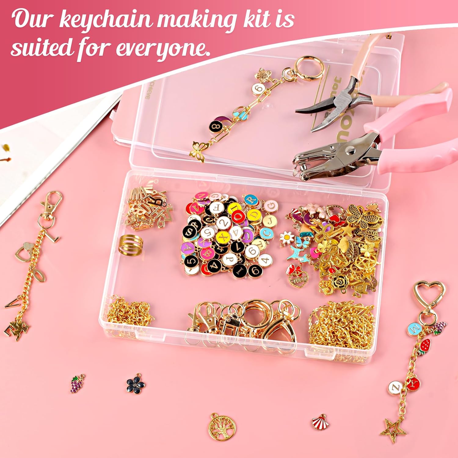 MUNKANT 481 Pcs Charms Lip Gloss Keychain Making Kit,Including 218 Charm Pendants,20 Keychain Clips,15 Extender Chain and 2 Jewelry Pliers,Bag Charm Kit for DIY Crafting,Jewelry Making and Gifts - Image 8
