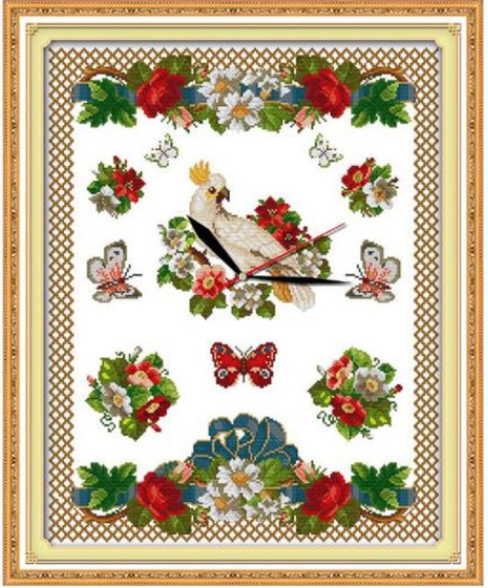 Horloge Fleur Oiseau Point de Croix Kit Débutant 11CT - 8