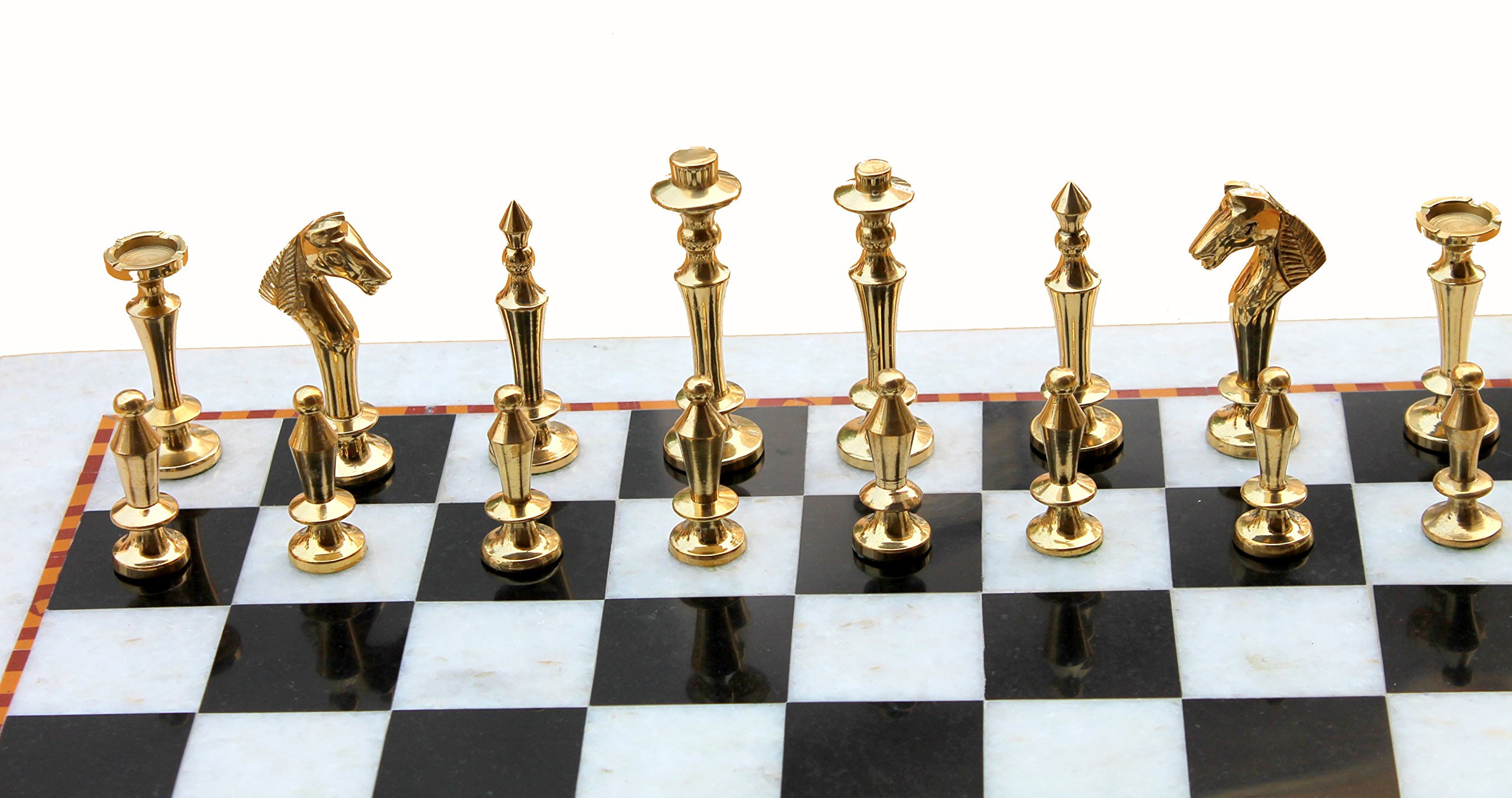 StonKraft Marmor-Schachbrett-Set zum Sammeln + Messing-Schachfiguren, 38,1 cm, für 2 Spieler, ab 12 Jahren