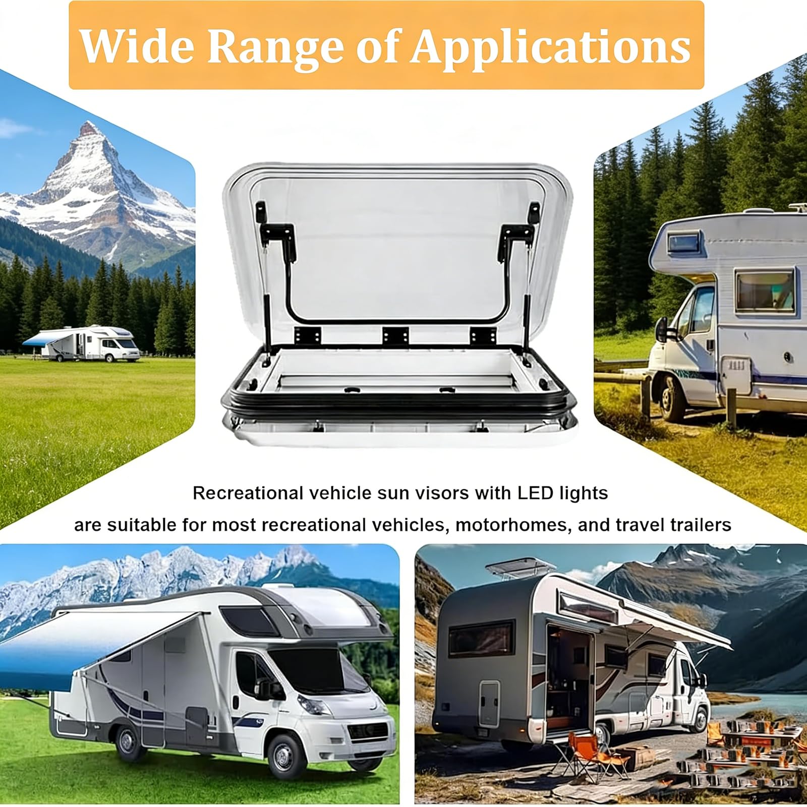 Wohnmobil-Dachlüftung, Wohnmobil-Schiebedach, großes Wohnwagen-Dachfenster-Lüftungsset mit LED-Leuchten, universelle Dachluke für Wohnmobile 80x50cm