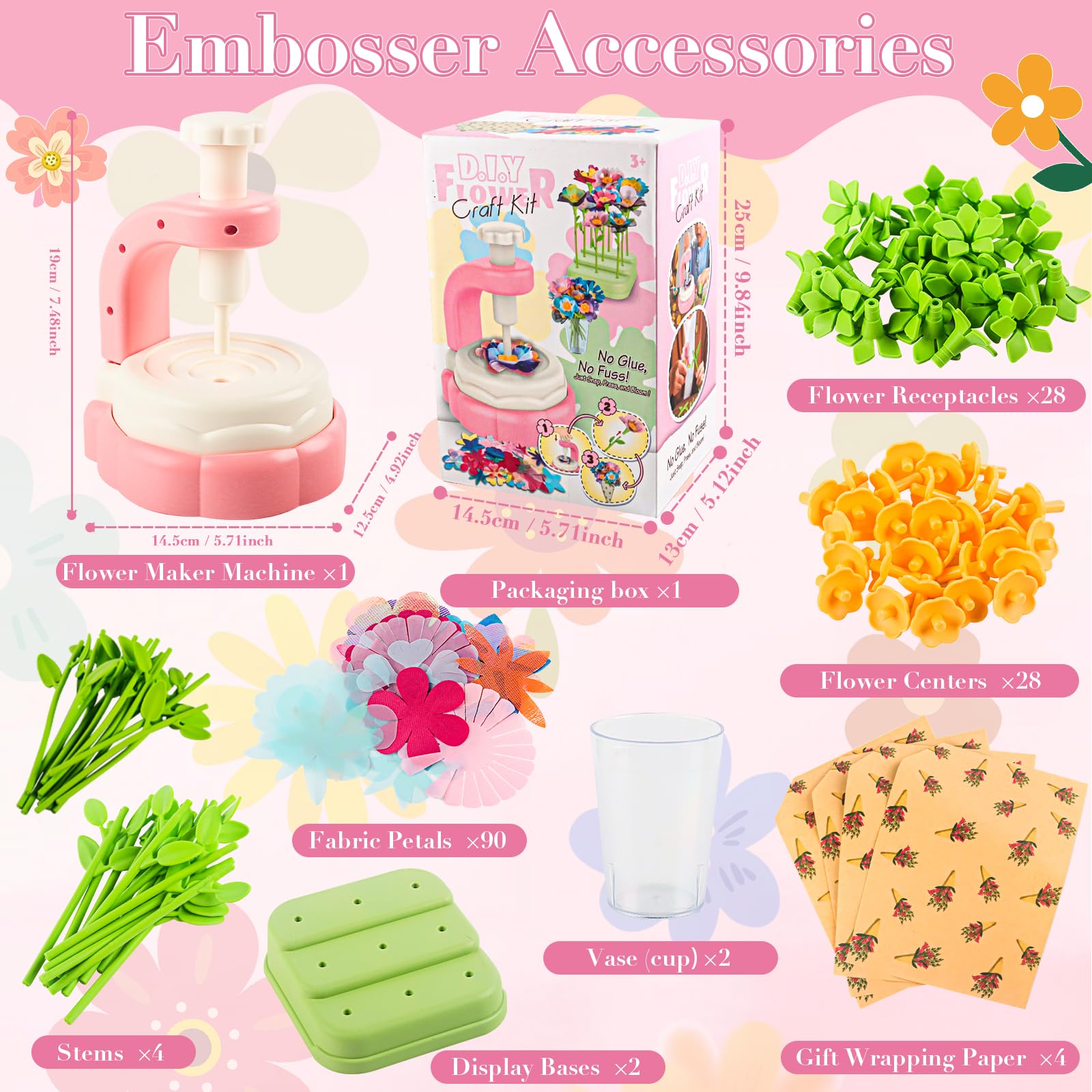 DIY Blumenpresse Kinder, Spielzeug Blumen Bastelset, Mädchen 4-12 Jahre Kreatives Blumen Basteln, Künstliches Blumenstrauß Spielzeug, für Mädchen Kindergeburtstag Weihnachten Geschenk