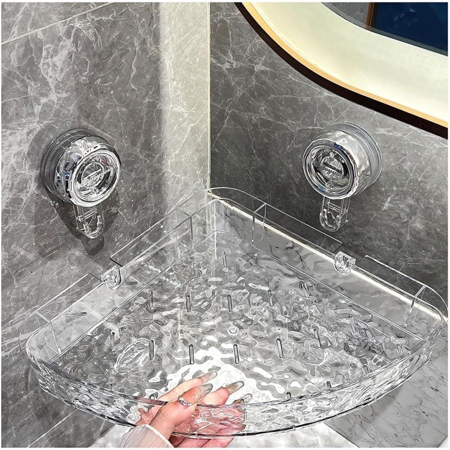 Lucralo No Drill Clear Wall Caddy Suction Cup Shelf Bathroom Shower Basket Wall Mounted Organizer Removable Raidley Easymount
