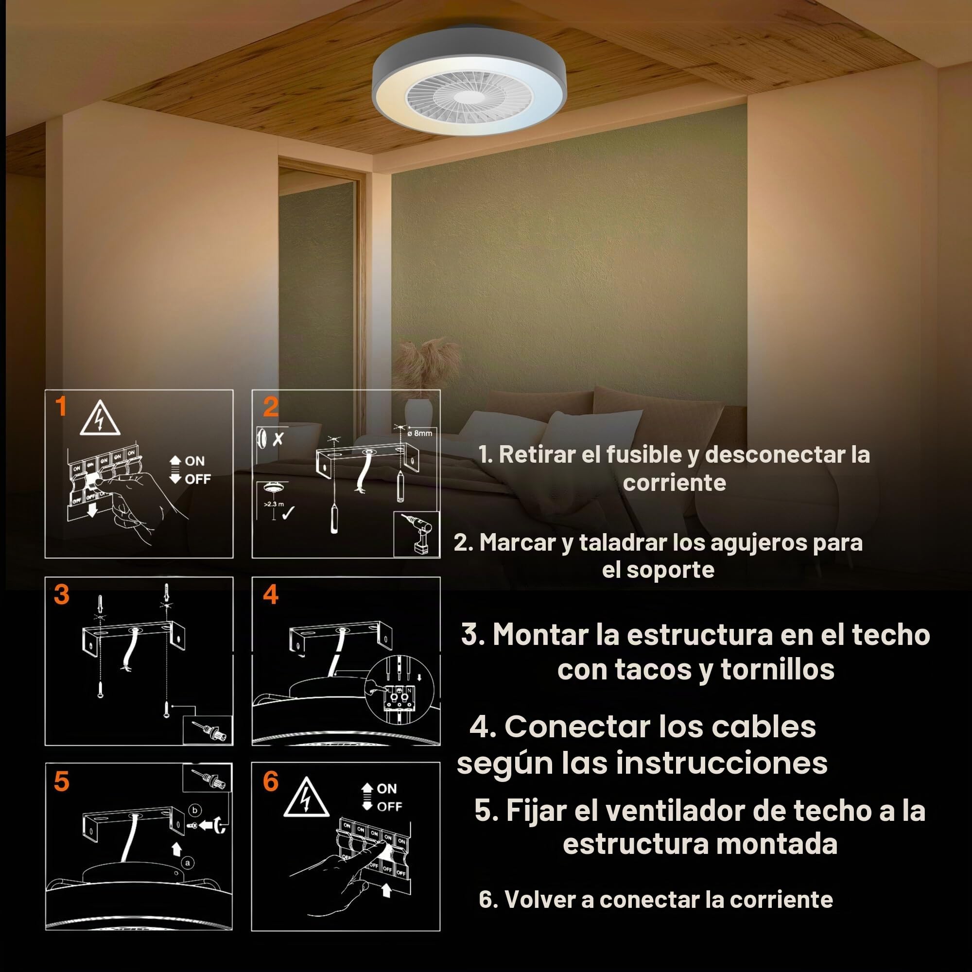 OSRAM Ventilador SMART+ WiFi con lámpara LED gris | SMART+ Wifi Ceiling Fan LED, Ceiling Fans with Lighting, Gris, 30000 h, Paquete de 1