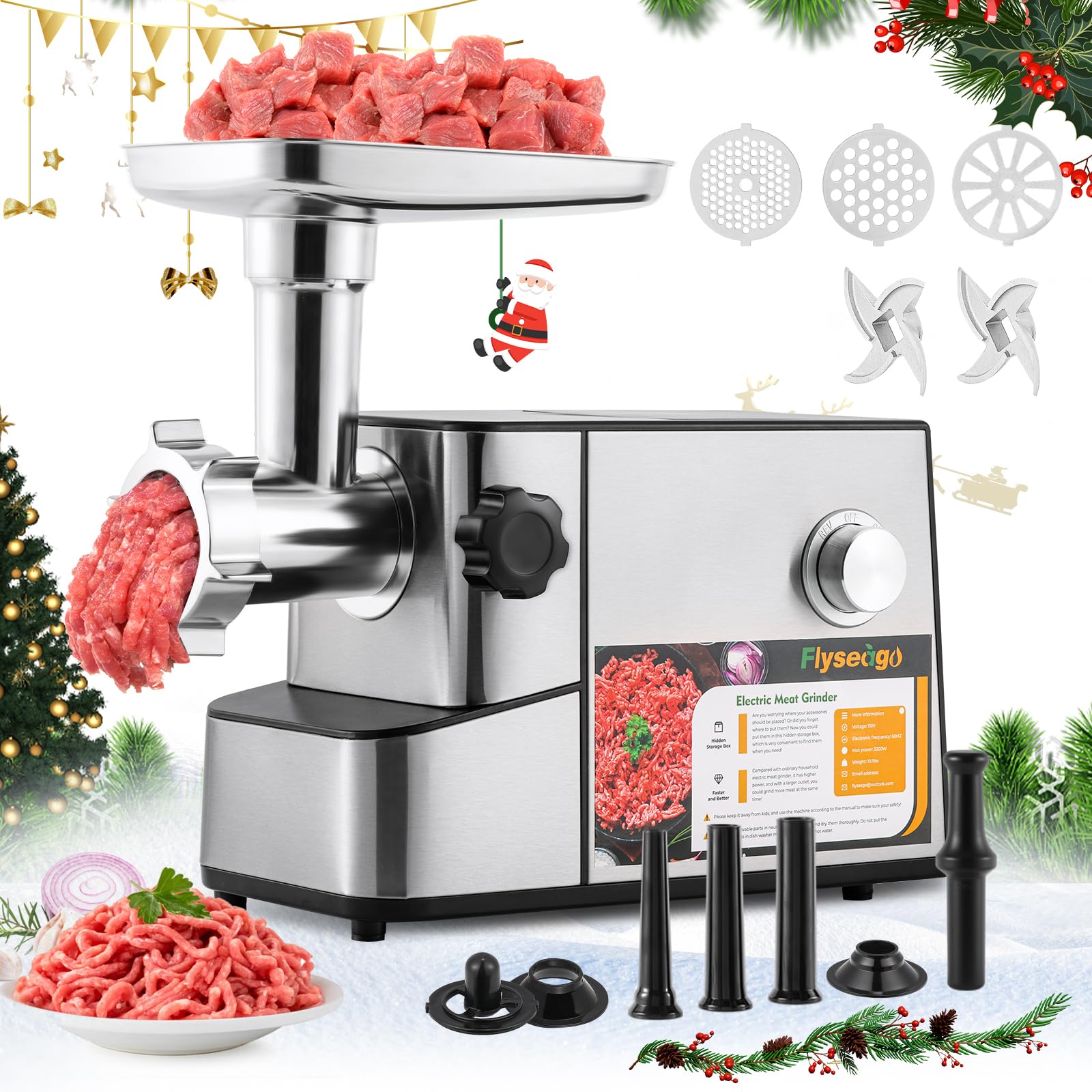 Meat Grinder Electric 3200w High Capacity Commercial Heavy Duty Meat Grinder and Sausage Stuffers, Kubbe Kit for Household Use & Commercial