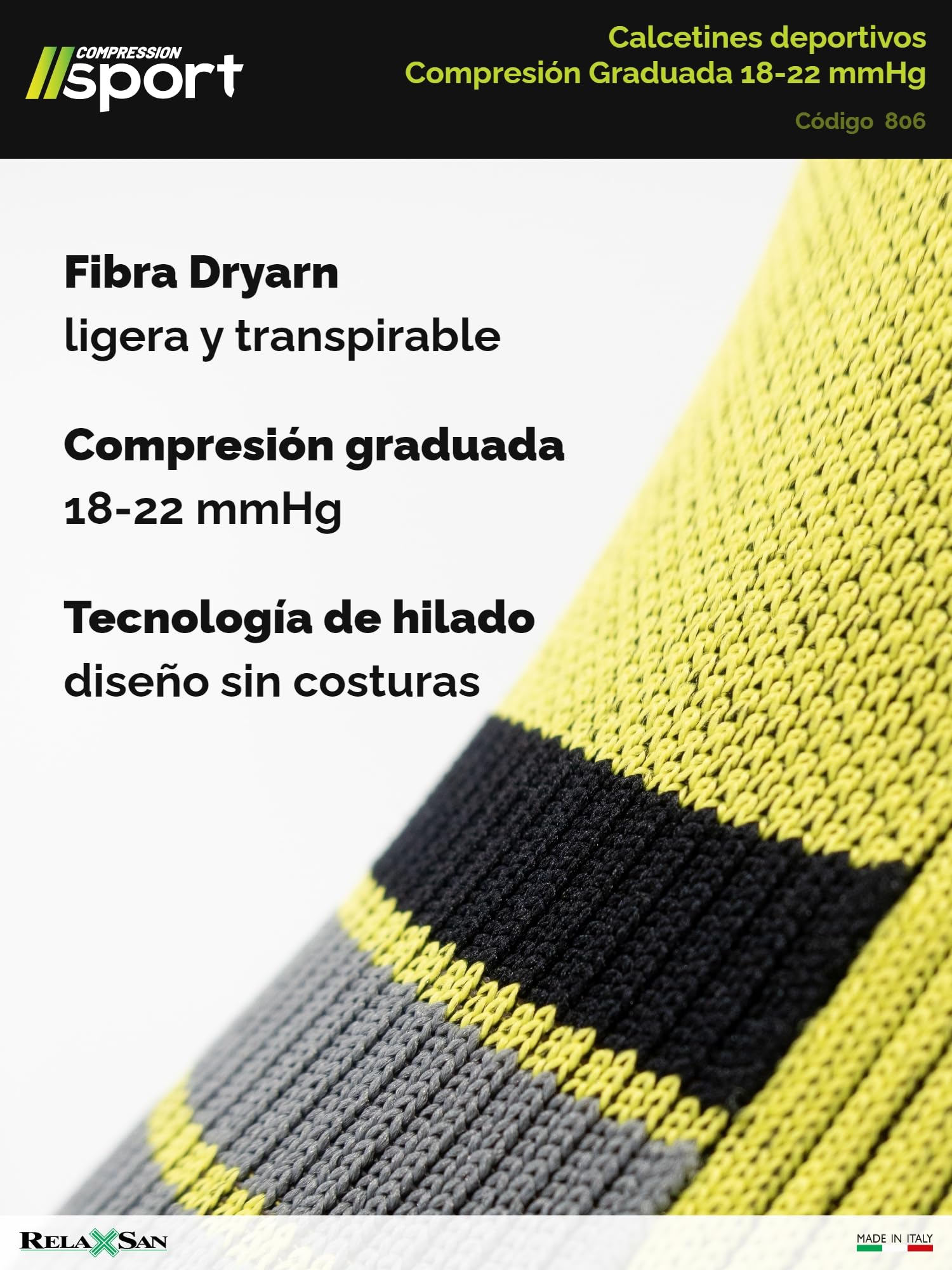 Relaxsan Calcetines Deportivos Hombre y Mujer, Medias de Compresión para Deporte y Running, Made in Italy, 806