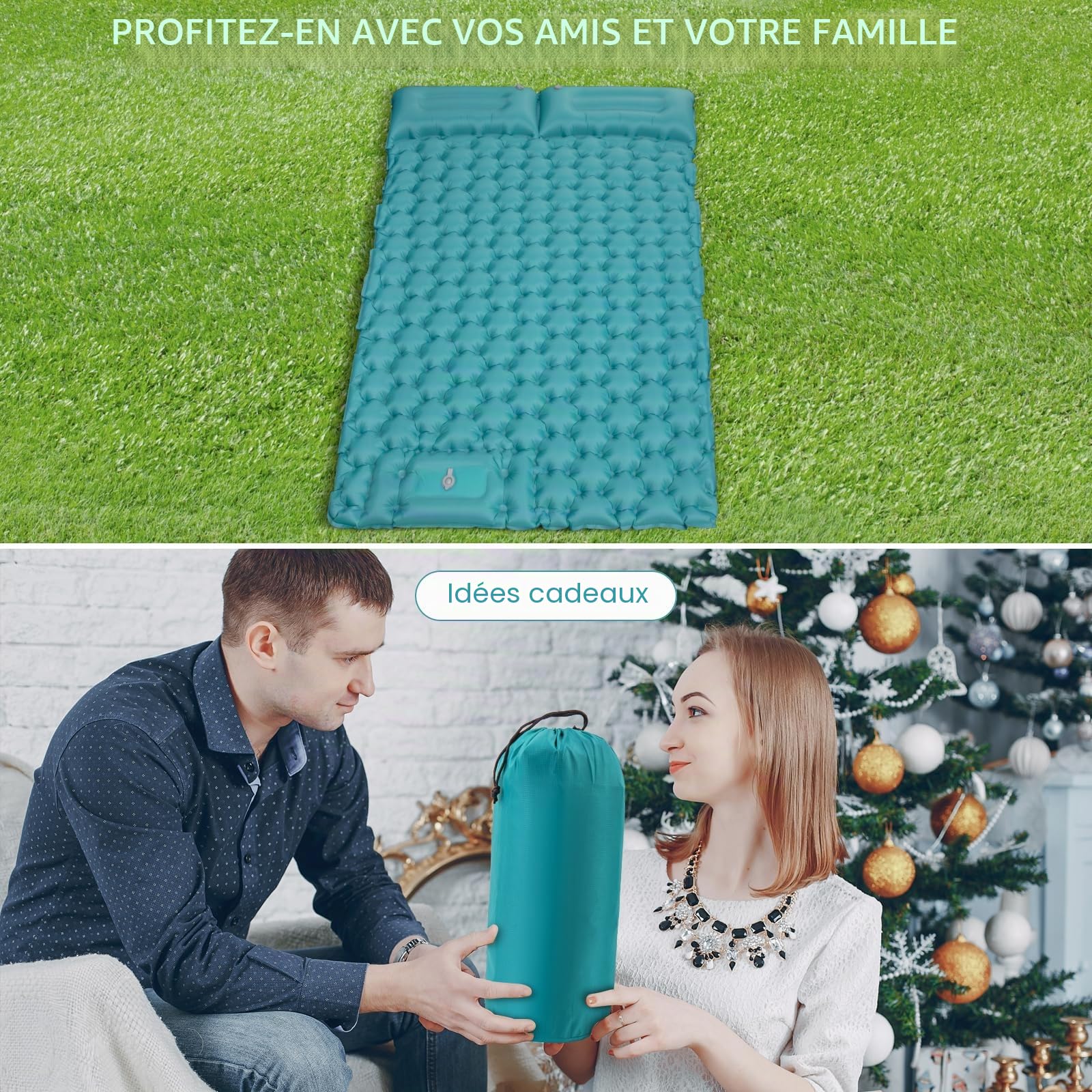 Satisure Matelas de camping auto-gonflant pour l'extérieur, ultra léger avec pompe à pieds