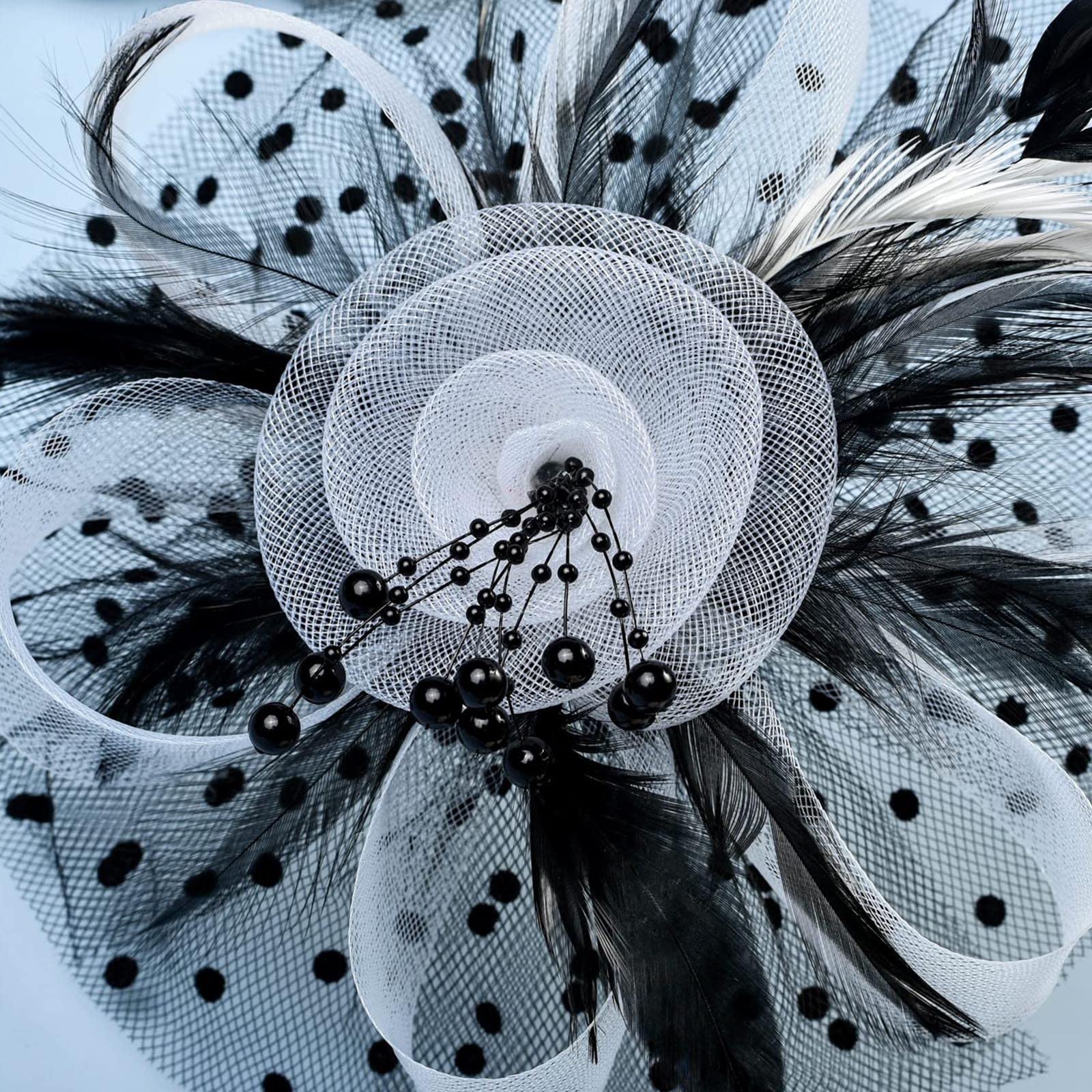 Norhogo Fascinator A Fiore Con Piume E Rete: Copricapo Elegante Per Matrimoni, Tea Party E Cocktail (Nero, 23 Cm)