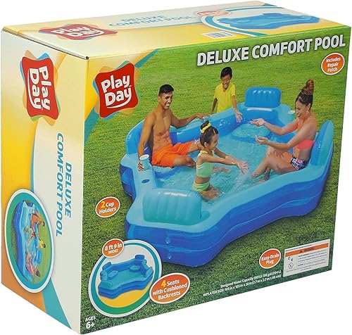 Miniatura 6 de Piscina familiar cuadrada inflable de lujo, azul, a partir de 6 años, unisex