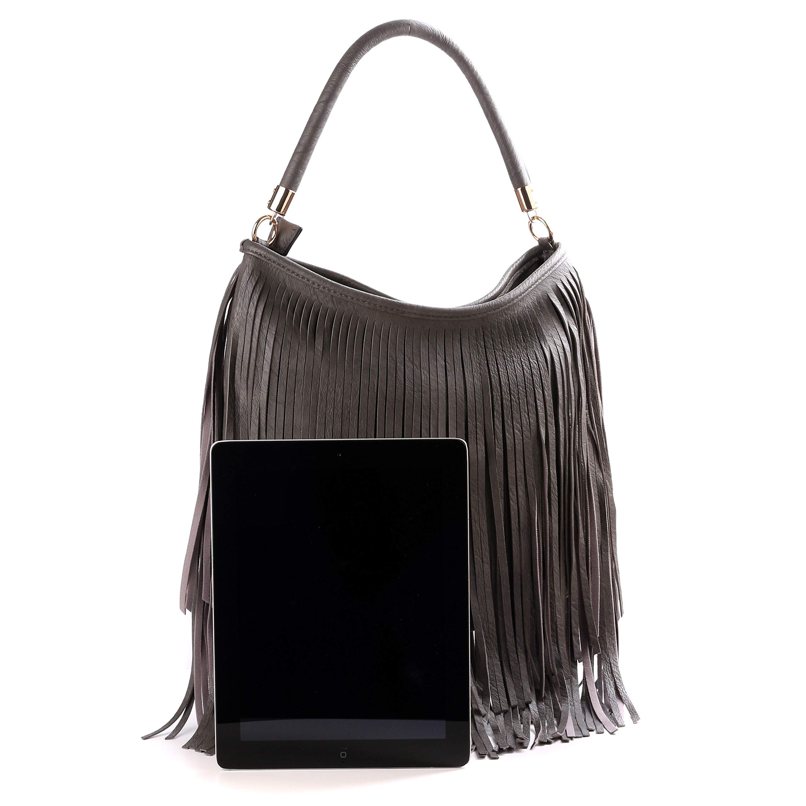 WEDMAY - Bolso de hombro de piel sintética suave con flecos y borlas para mujer, Estilo 1 - Negro, Large