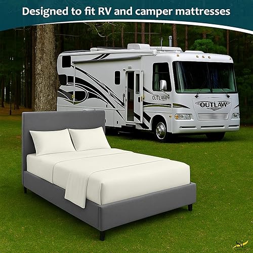 Miniatura 10 de Juego de sábanas de microfibra para autocaravana, 72 x 80 pulgadas, color blanco sólido, sábanas para campistas, caravanas y remolques de viaje, de