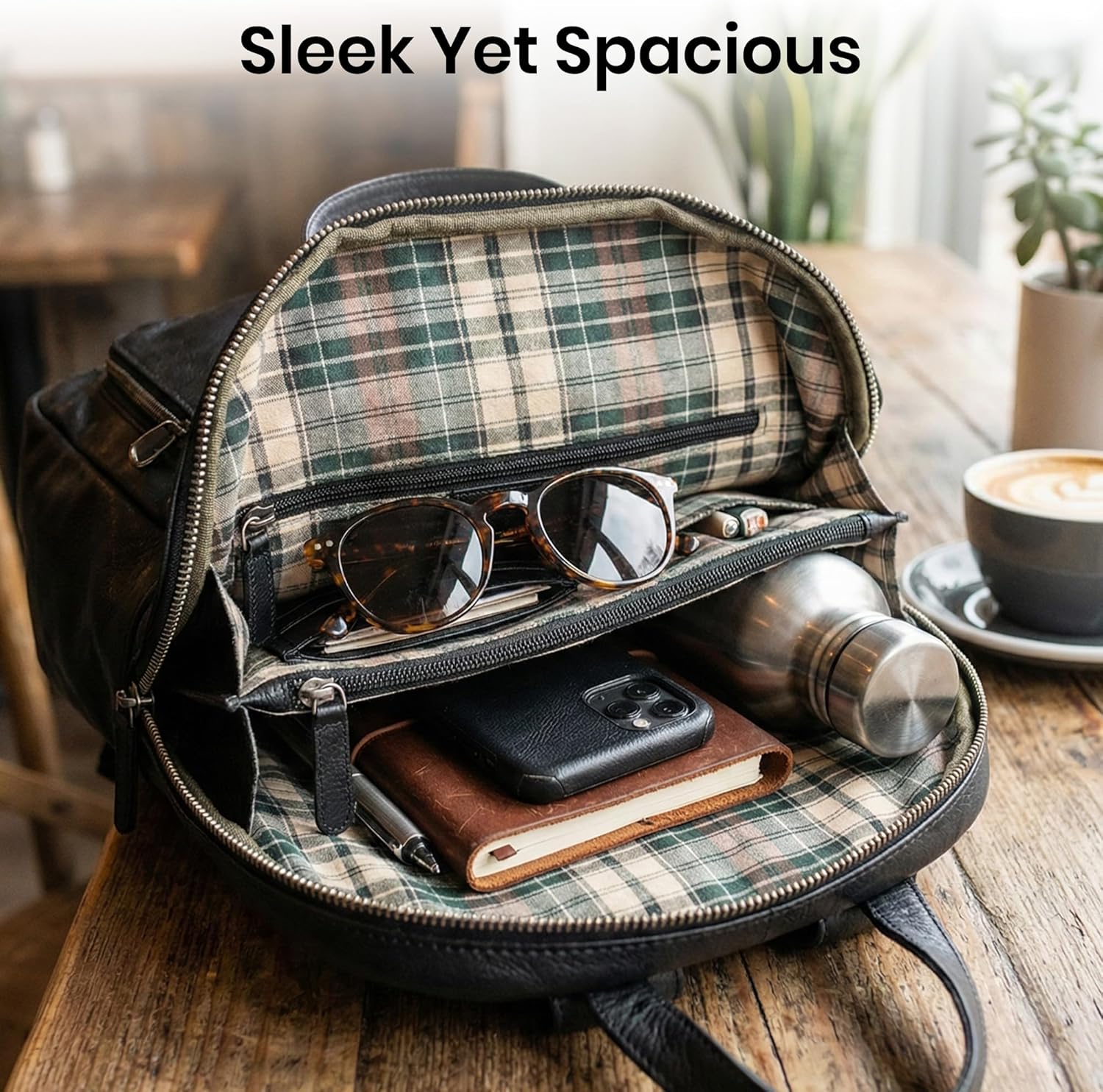 Genuine Leather Backpack for Women - 12.5 Inch with Adjustable Shoulder Strap - Stylish and Durable (Black) - Image 4