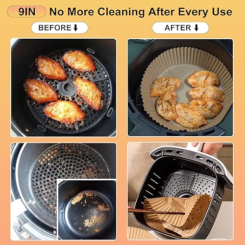 Miniatura 6 de Forros de papel desechables para freidora de aire 100 piezas de 9 pulgadas, forros redondos para canasta de freidora de aire, papel de pergamino