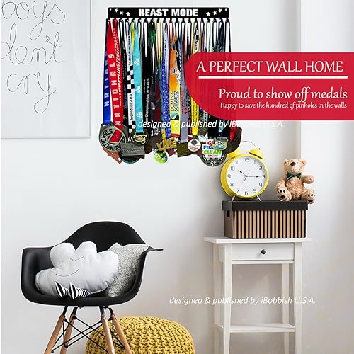 Miniatura 5 de Percha de exhibición de medallas Premium Never Give Up con 20 ganchos, exhibidor de medallas para pared con 16 pulgadas de largo, exhibidor de