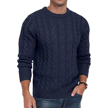 Askdeer Mens Pullover Sweater Cable Knit Chunky Sweater Classic Casual Crewneck Sweaters with Ribbing Edge