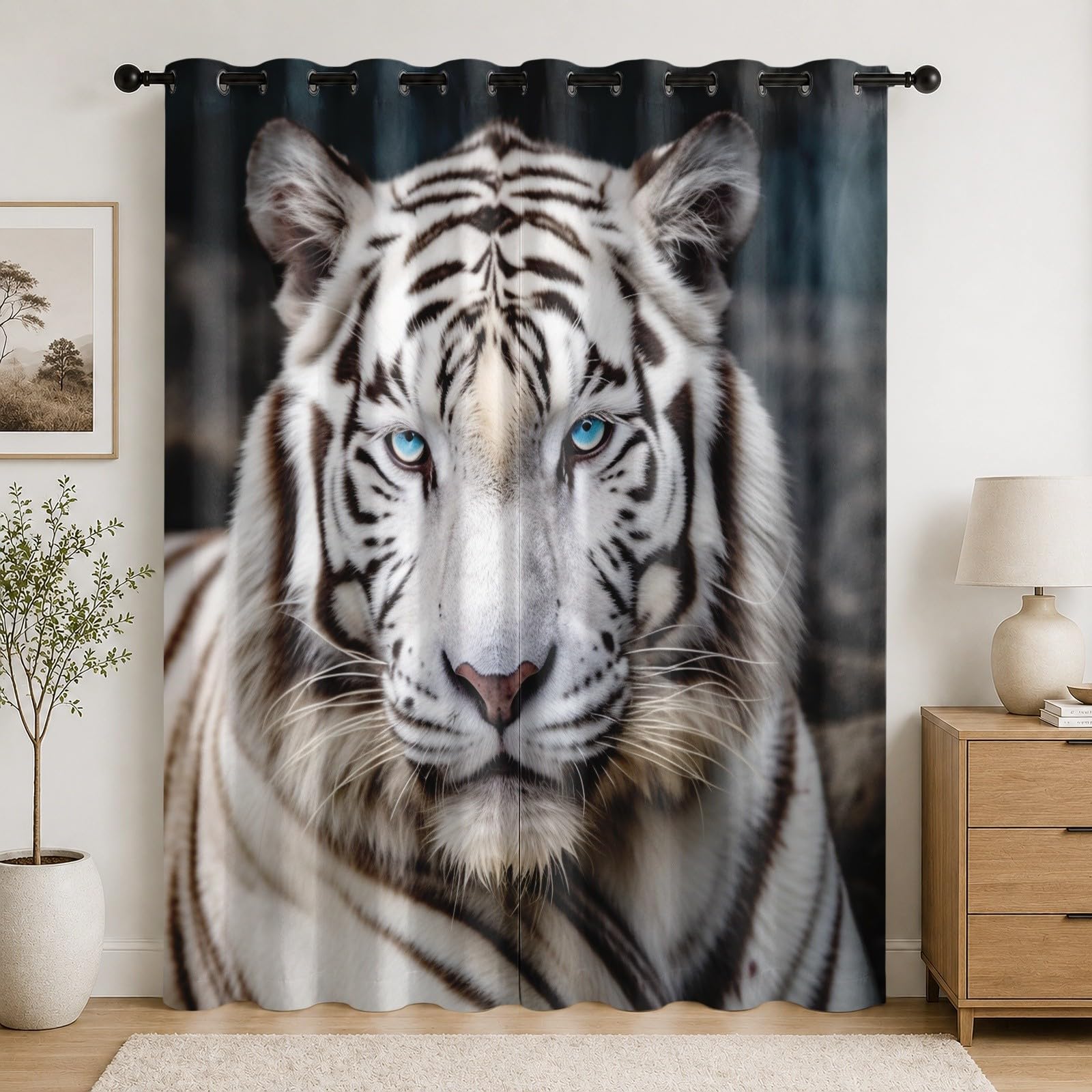 Rideaux occultants à oeillets tigre blanc draperies isolantes anti UV 75x166