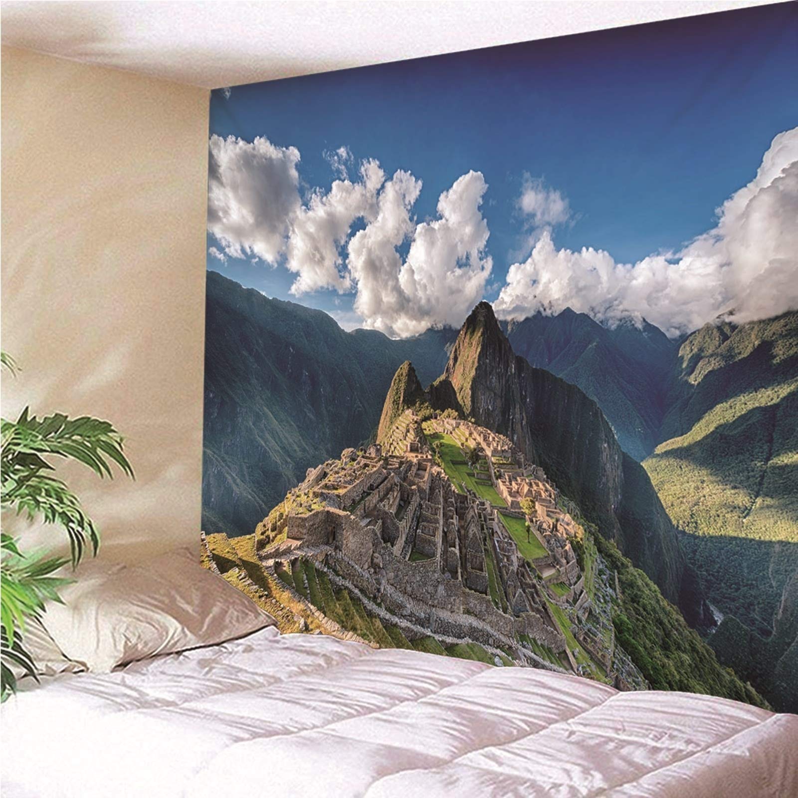 Tapiz Pequeño Mesa Piscina Suelo Tema De La Naturaleza Montañas Cafe Blanco Tela Pared Paisaje para Decoración Sala Estar del Dormitorio 240X220Cm