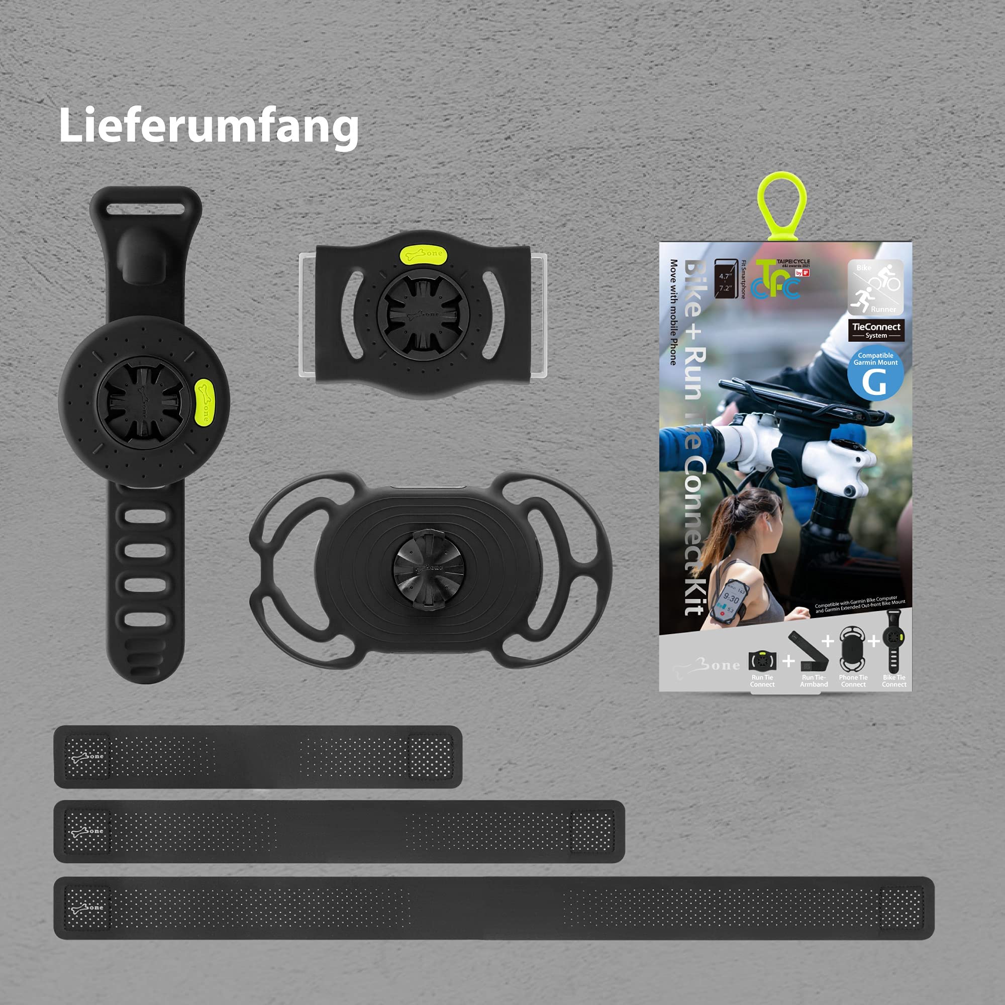 BONE Bike + Run Tie Connect Kit, Support de téléphone Moto Vélo Trottinette, Rotatif à 360° Détachable Universel s'adapte à Tout Guidon Tige, Compatible avec Les Smartphones ’’4,7 à 7,2’’ Garmin Edge