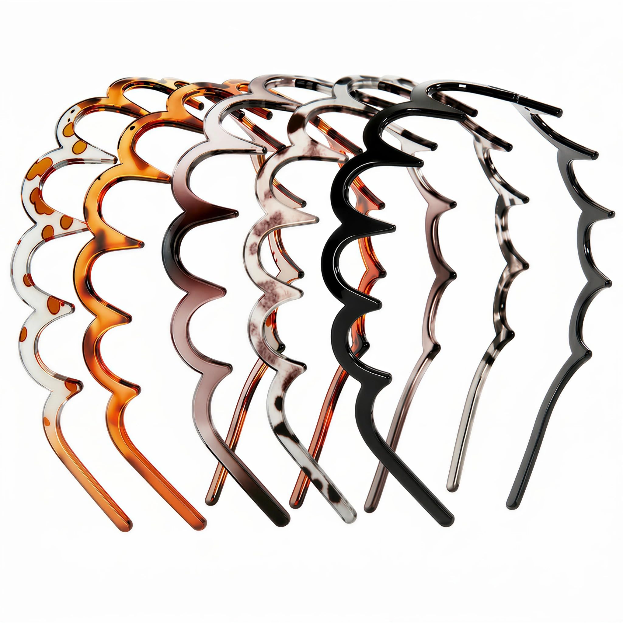 5 Pcs Zig Zag Headbands for Women, Non Slip Plastic Wavy Headband with Teeth, Flexible Comb Hair Bands for Thick Curly Thin Hair, Retro 90s Y2K Hair Accessories Set