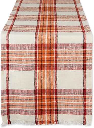 DII Decoración de mesa de Acción de Gracias y otoño, a cuadros, camino de mesa, 14 x 72 pulgadas, calabaza y especias naranja