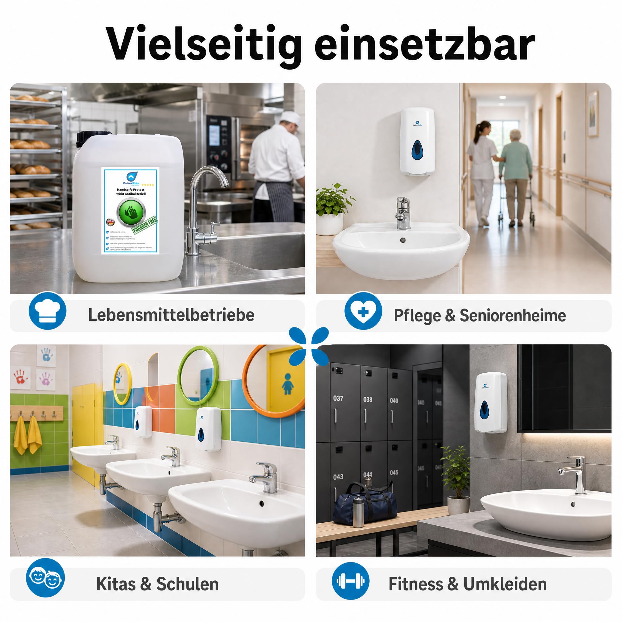 KaiserRein Handseife Protect, Flüssigseife 10 L Kanister, antibakterielle Wirkung, parabenfrei, hautmild & rückfettend, Nachfüllseife für Spender, Made in Germany