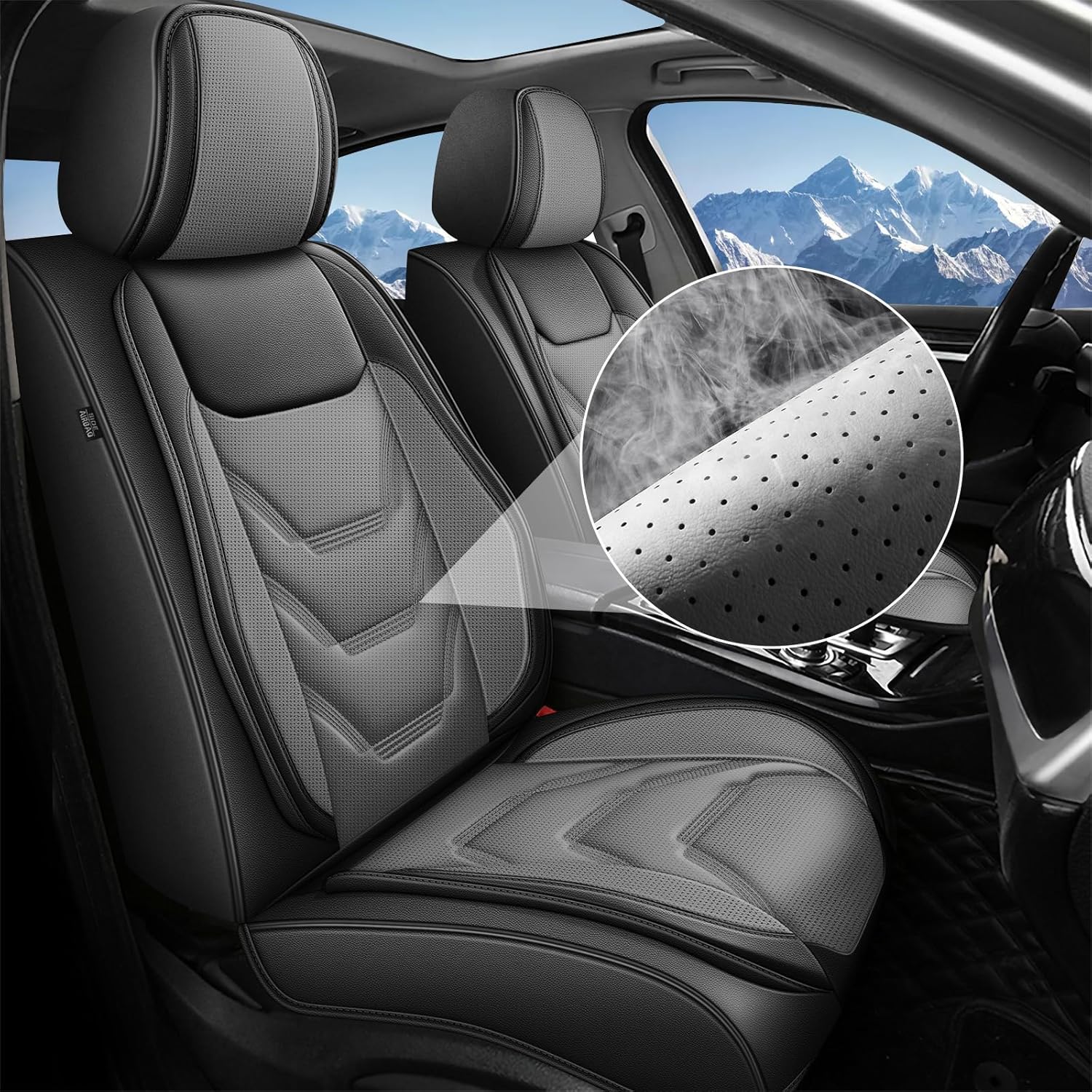 2PCS Front Seat Covers Fit for Ford Mustang 2007-2022 Waterproof Faux Leather Car Seat Cover Compatible with Airbag(2 Seats Black & Grey)