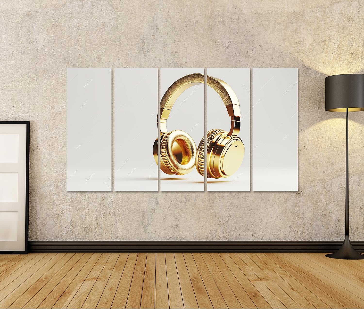 islandburner Immagine su tela Cuffie di lusso dorate su sfondo chiaro per soggiorno amanti della musica negozio di musica immagini murali poster