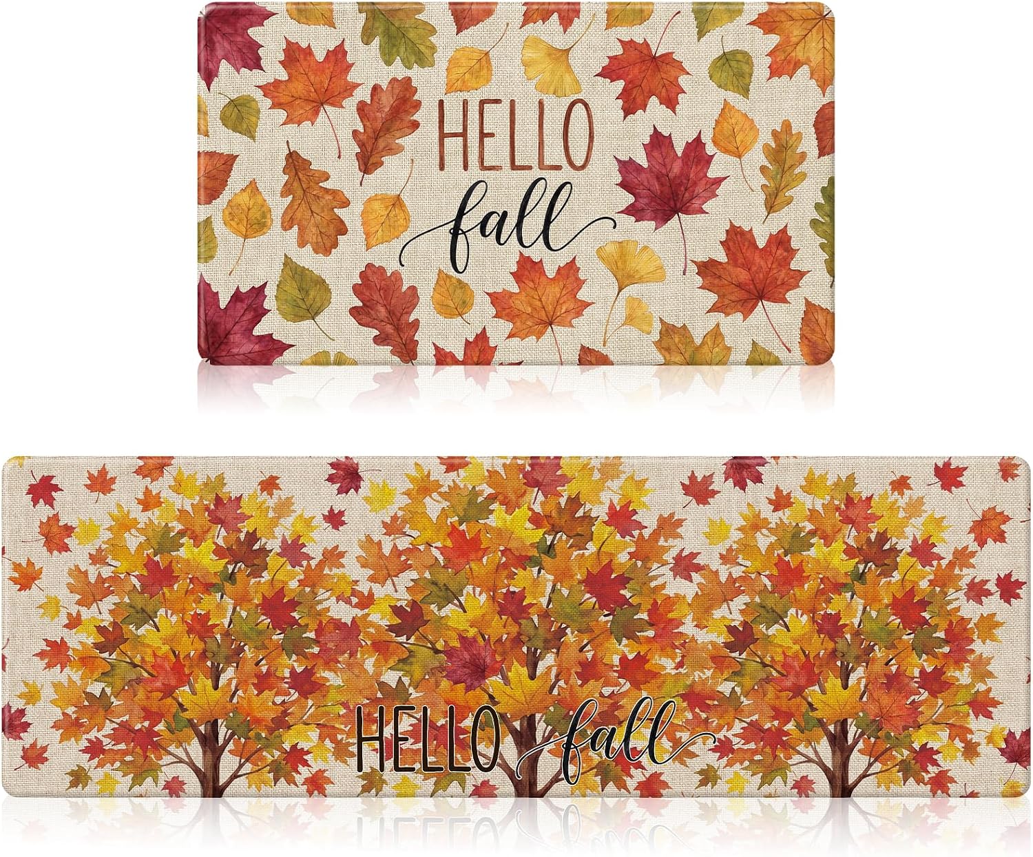 Fall Autumn Kitchen Mats, Blue Pumpkin Kitchen Rugs Set of 2