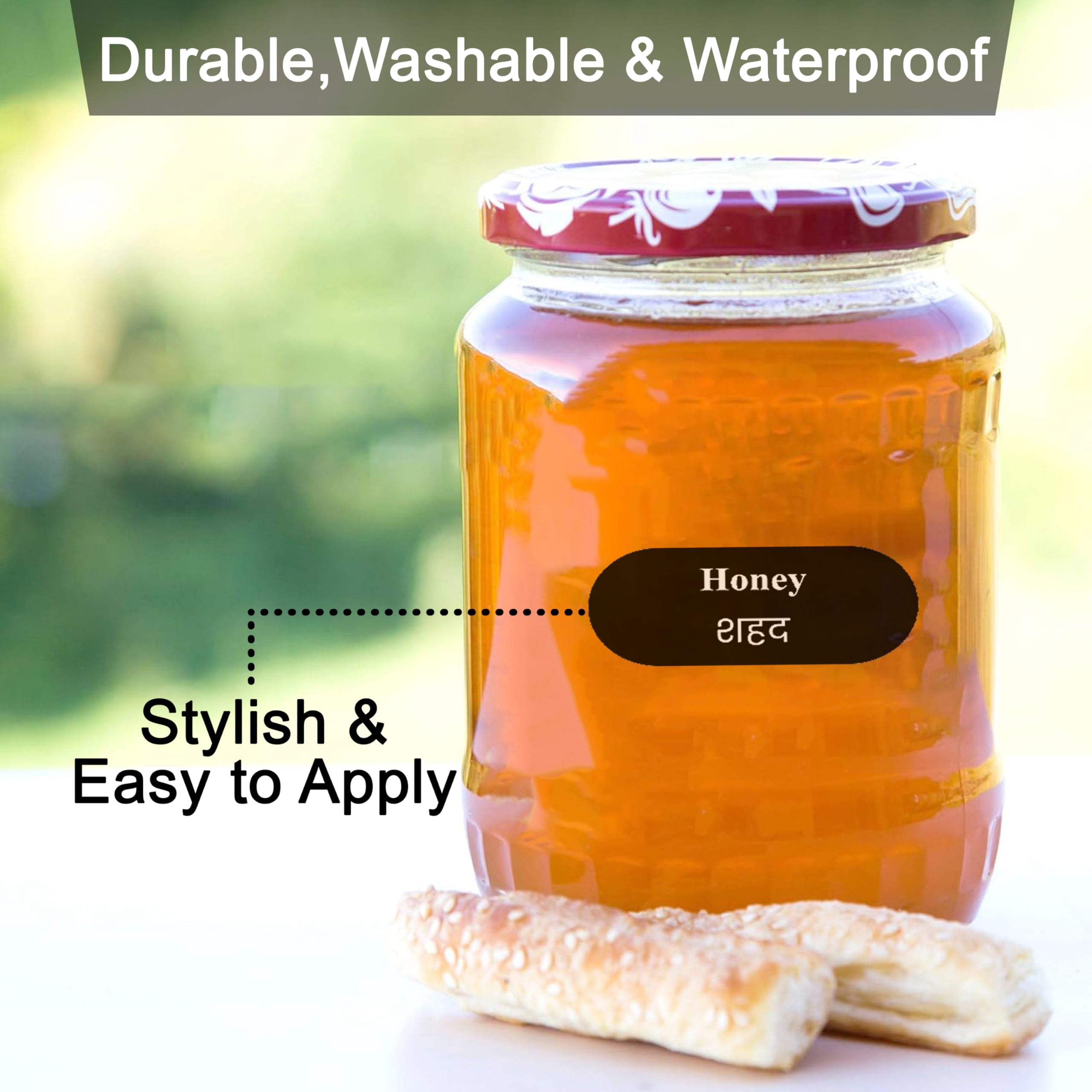 GLUN® 264 Pre-Printed Masala Jar Labels Waterproof Hindi + English Spice Stickers for Kitchen Containers 4 Sheets Label Maker for Jars, Bottles, Spice Rack & Organizer, 264 Labels 2