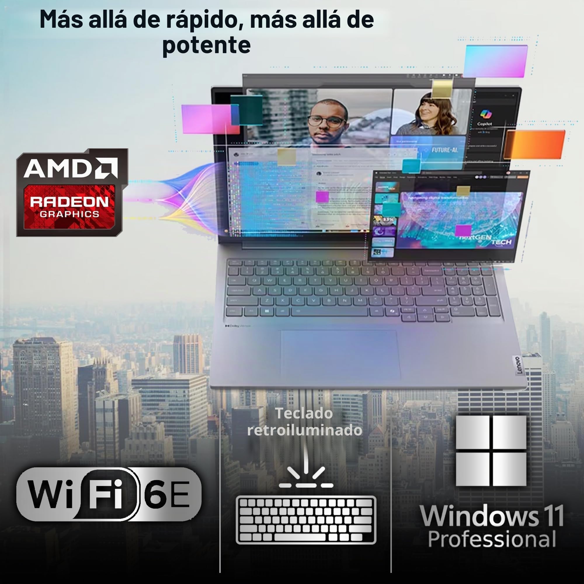 Lenovo ThinkBook 16 G7 Business Laptop, 40.6 cm FHD+, AMD Ryzen 7 7735HS, 32GB DDR5, 1TB NVMe, WiFi 6E + BT, KB retroiluminado, huella dactilar, cámara web HD, Win 11 Pro