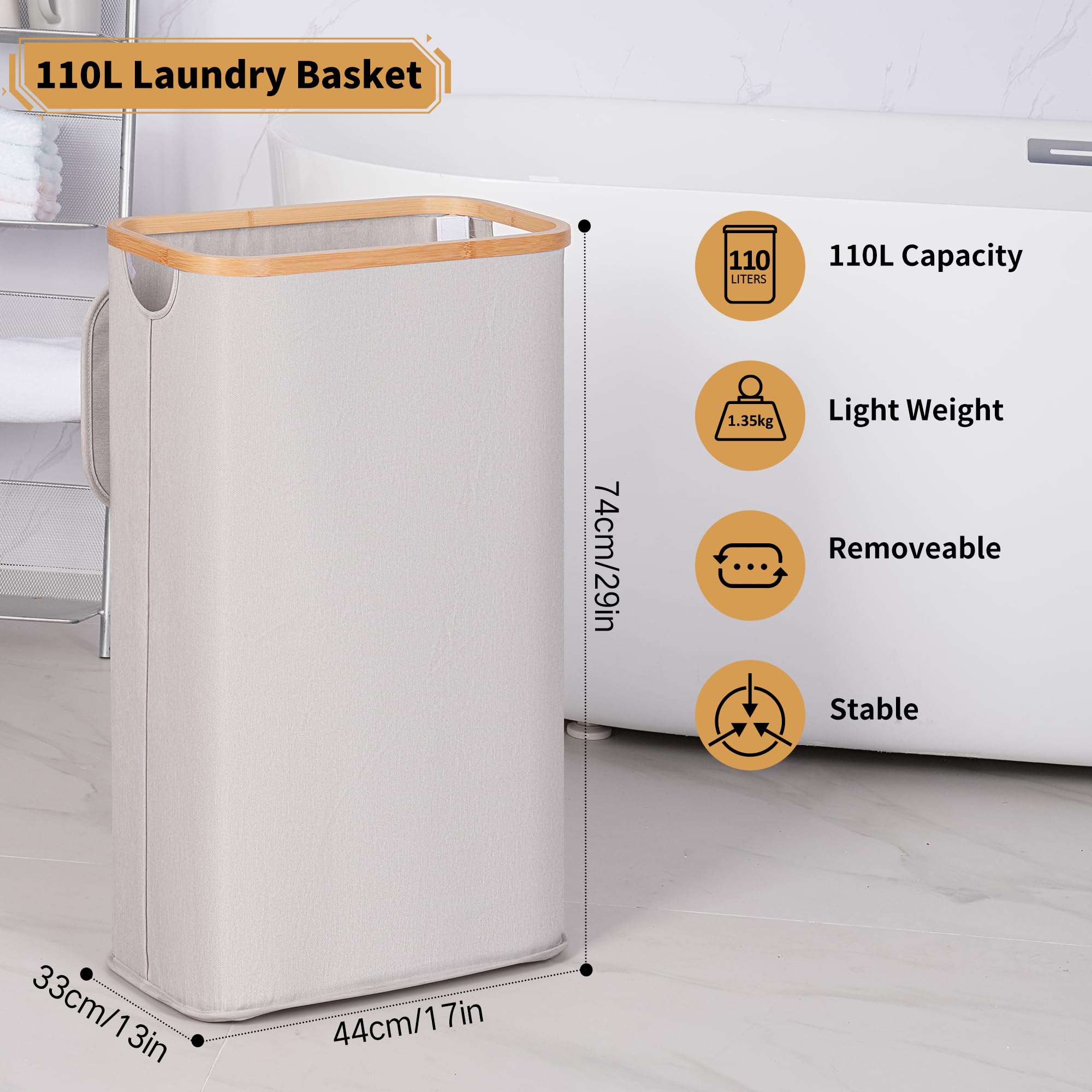 Relaxdays Cesto Portabiancheria in Bambù, Ovale, 46 l, Pieghevole, Cesta con Coperchio, Bagno