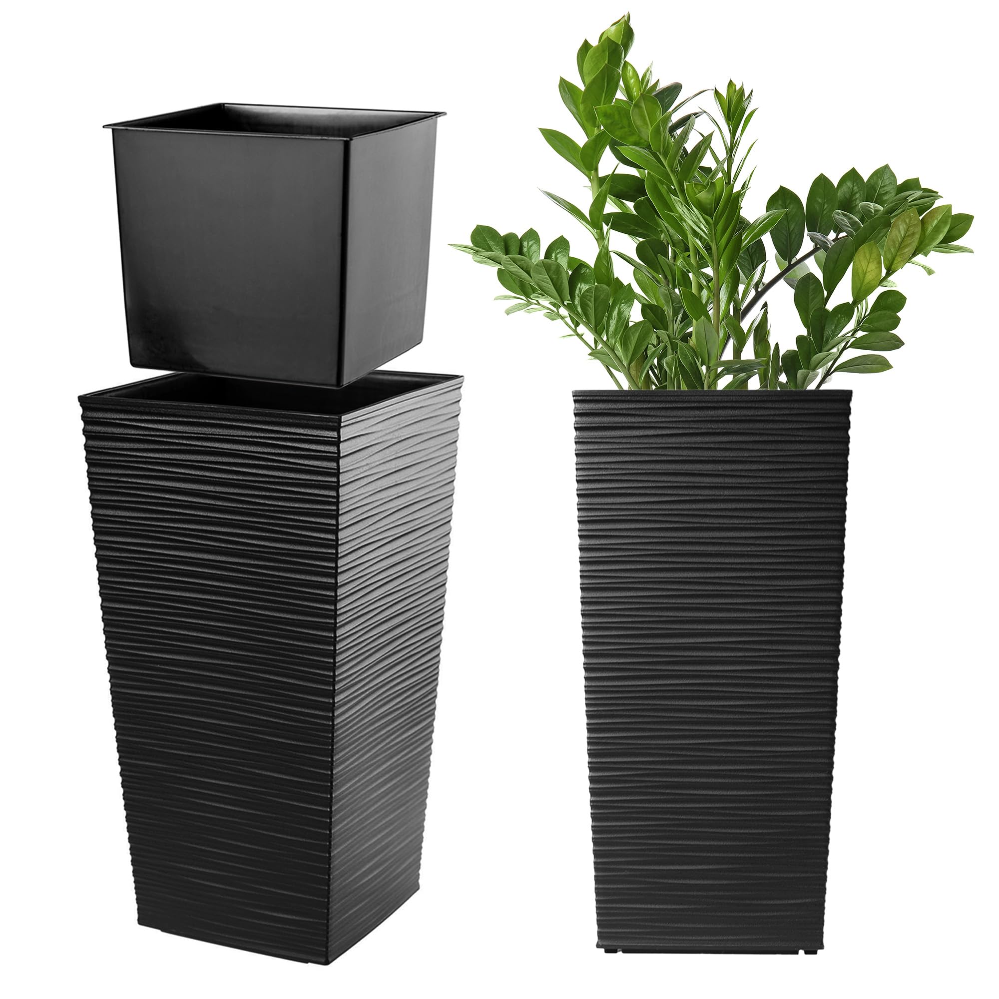 KADAX Macetero Alto de Diseño Moderno para Plantas de Interior y Exterior, Maceta Grande de Plástico, Jardinera Alta (Crema, Texturizado, 68 cm) — view 27