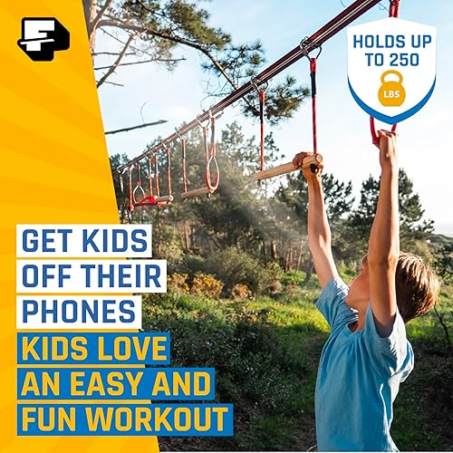 Miniatura 4 de Fofana Carrera de obstáculos Ninja Warrior para niños juego de 32 piezas en el patio trasero para mayores de 6 años 9 obstáculos de entrenamiento