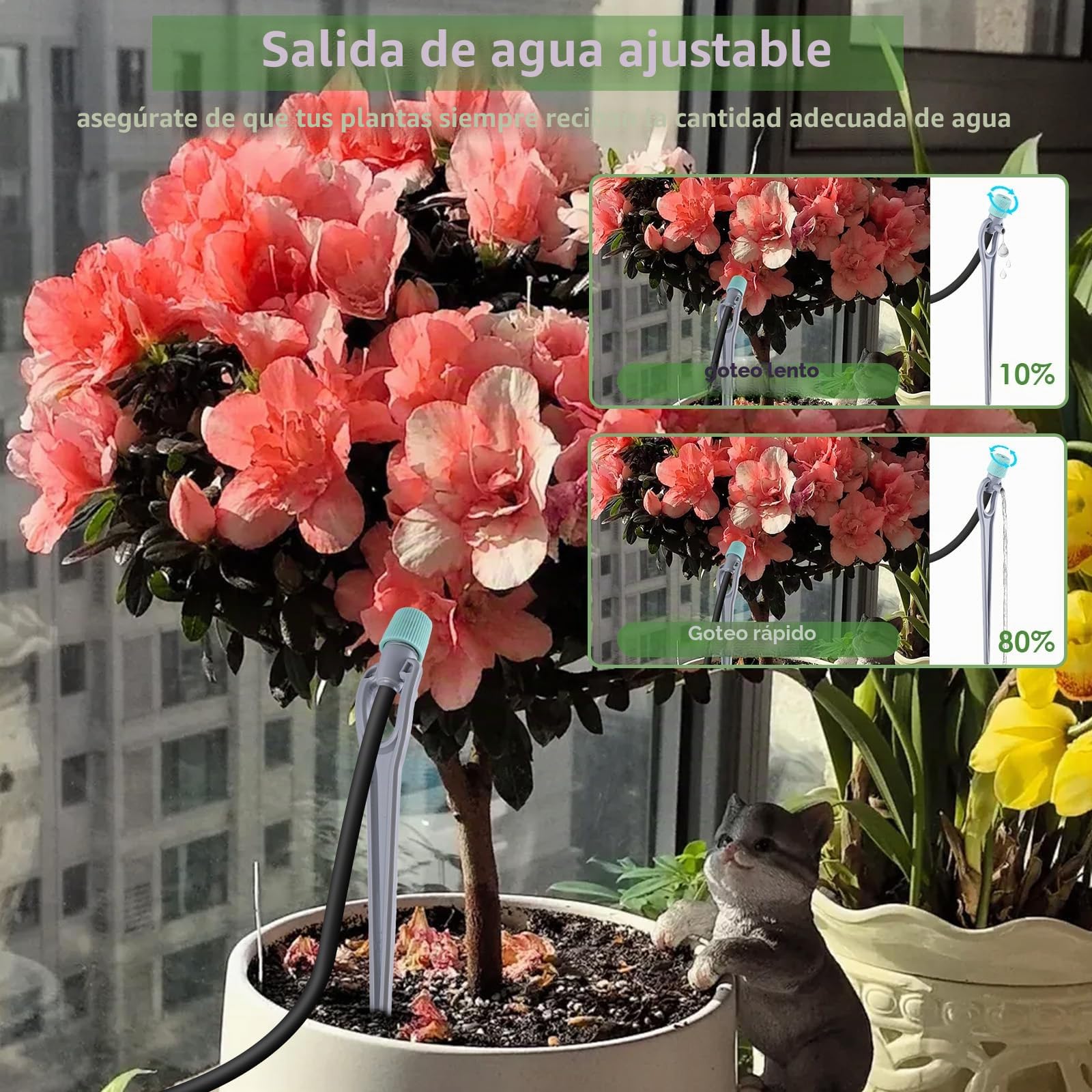 Sistema automático de riego de jardín, sincronización inteligente de doble bomba, puede regar 20 plantas, con tubería de agua de 15 m, ideal para vacaciones