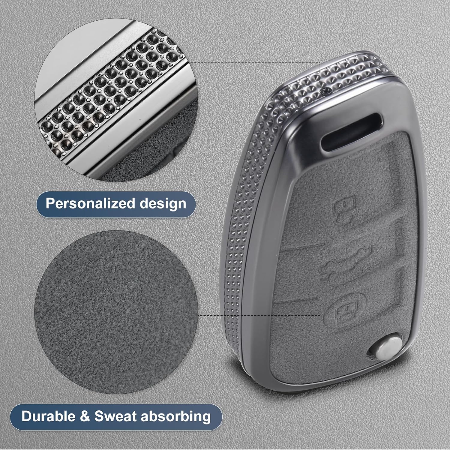YO&YOYE Compatible with Audi Key Fob Cover with Keychain Leather Key Case Protector Fit for Audi A1 A3 Q3 Q7 R8 A6L TT (Model 4, Grey) image 4