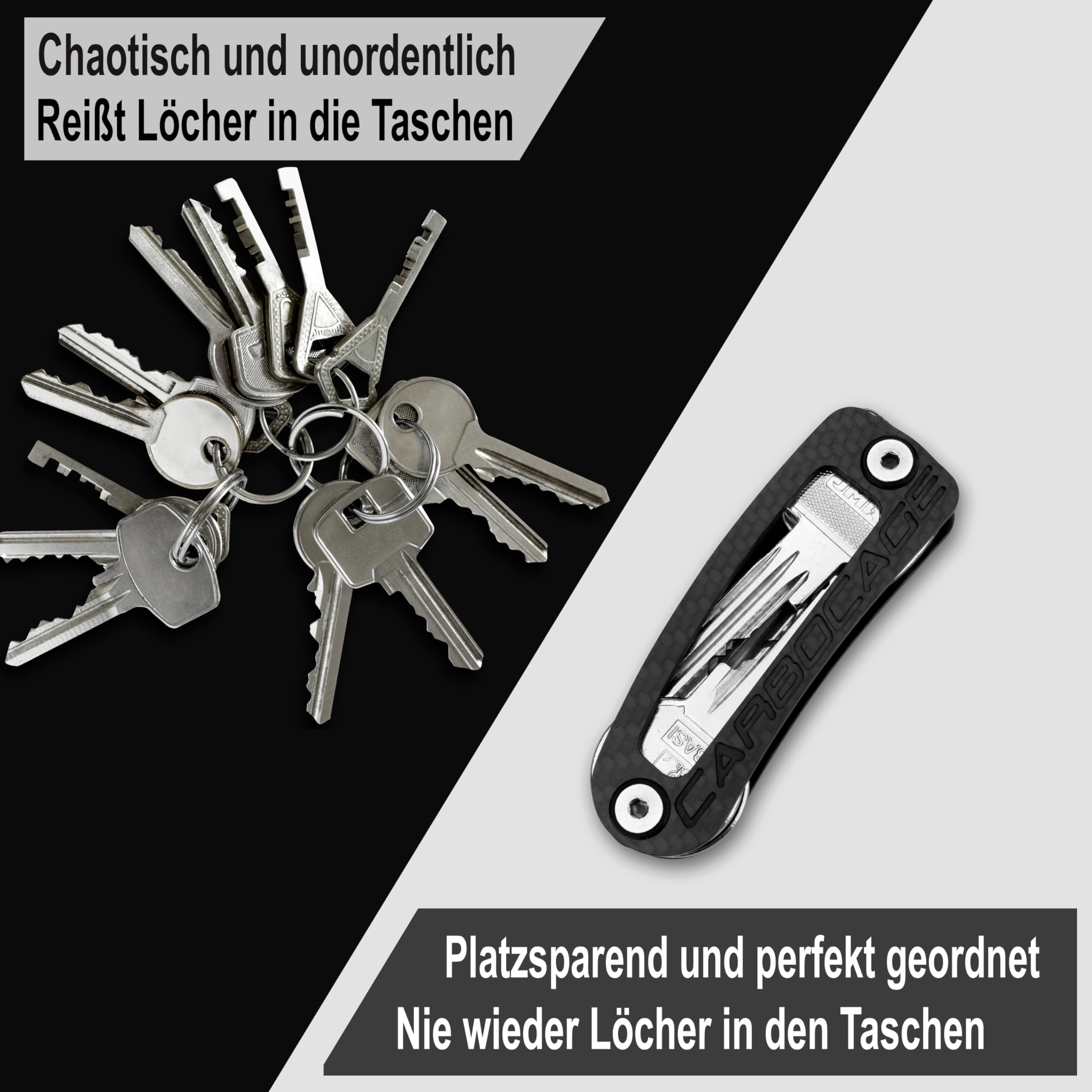 KEYCAGE Key Organizer Carbon Schlüsselorganizer Schlüsselbund bis zu 14 Schlüssel Made in Germany