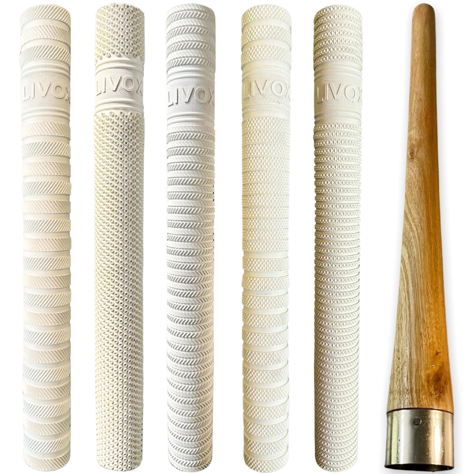 Livox Rubber White Textured Cricket Bat Handle Grip for Shock Absorption with Wooden Cone Cricket Bat Accessories (5 Grips and 1 Cone) (B0D1VNWZQV) Amazon Price History, Amazon Price Tracker