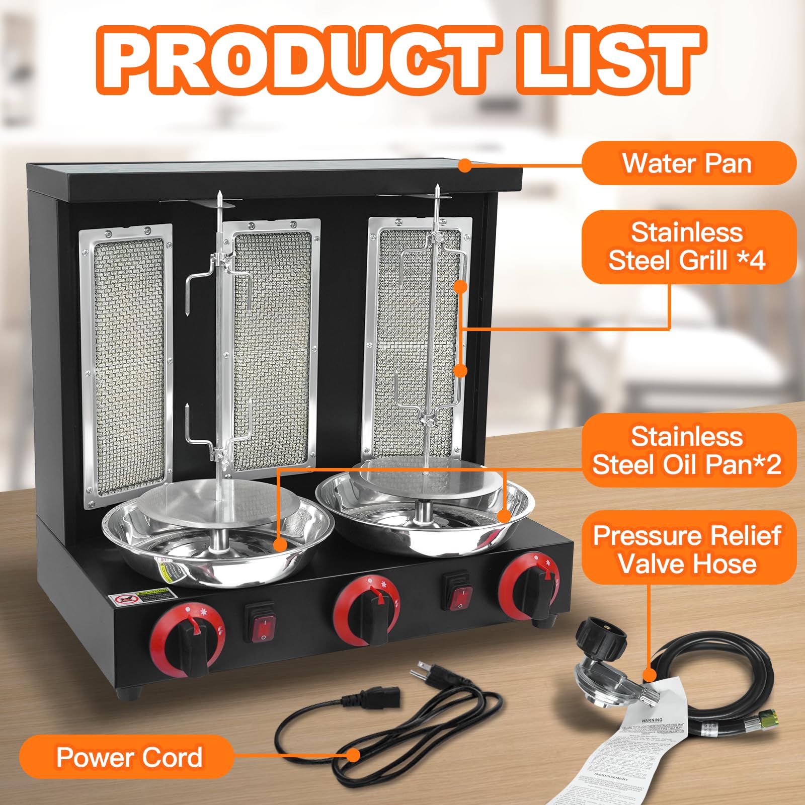 Shawarma Machine Propano Vertical Pollo Asador Asador con 3 Quemadores Giratorios Kebab Grill Gyro Machine 6