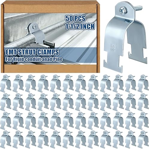 Landhoow 50 abrazaderas de puntal universales para tubería EMT, accesorio de canal, abrazadera de conducto electrogalvanizada con perno y tuerca,