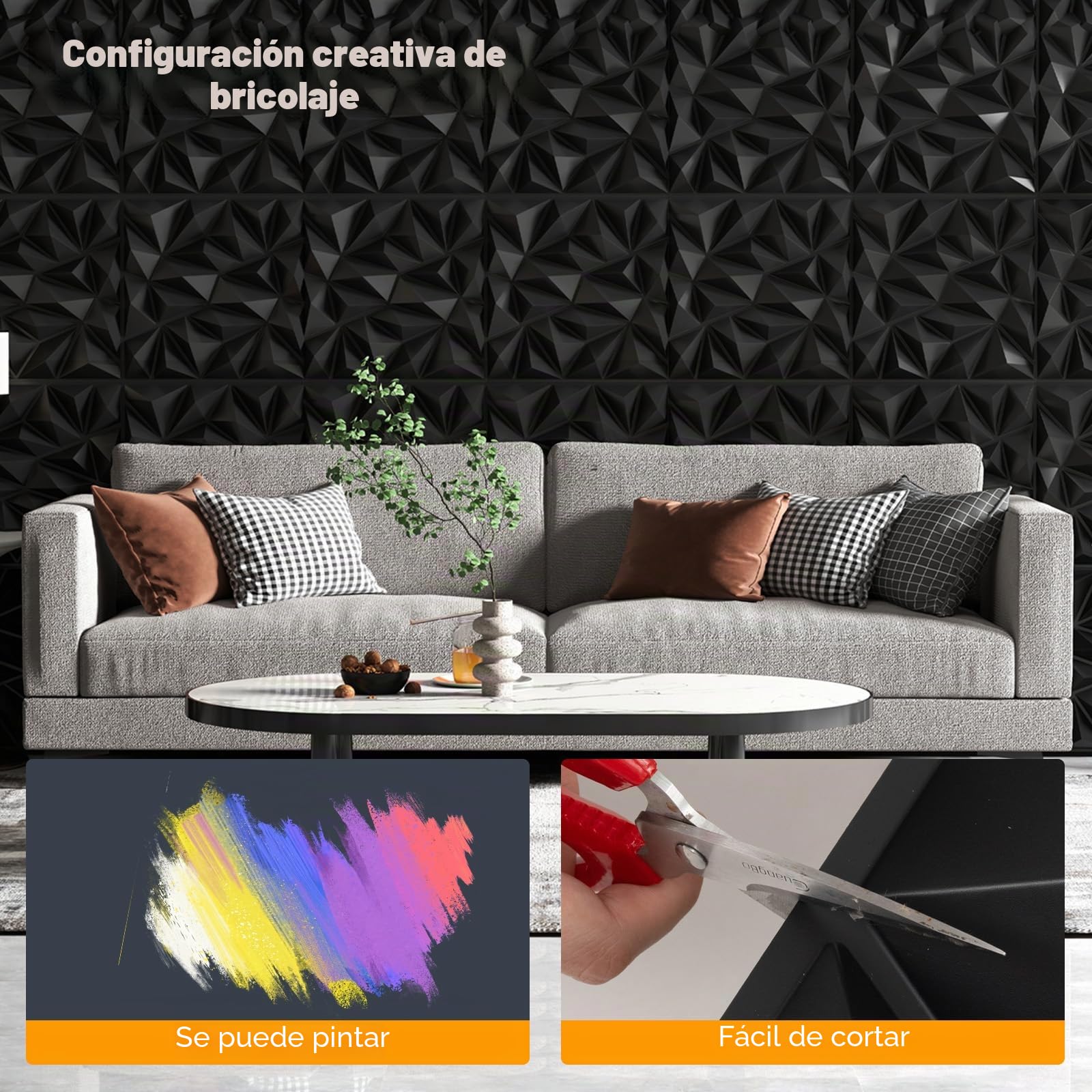 LIFEZEAL 20 Paneles de Pared 3D en Forma de Rombo, 50 x 50 cm, Decoración de Pared Interior de PVC, Paneles Cuadrados de Techo para Sala de Estar, Dormitorio (Negro 5 ㎡)