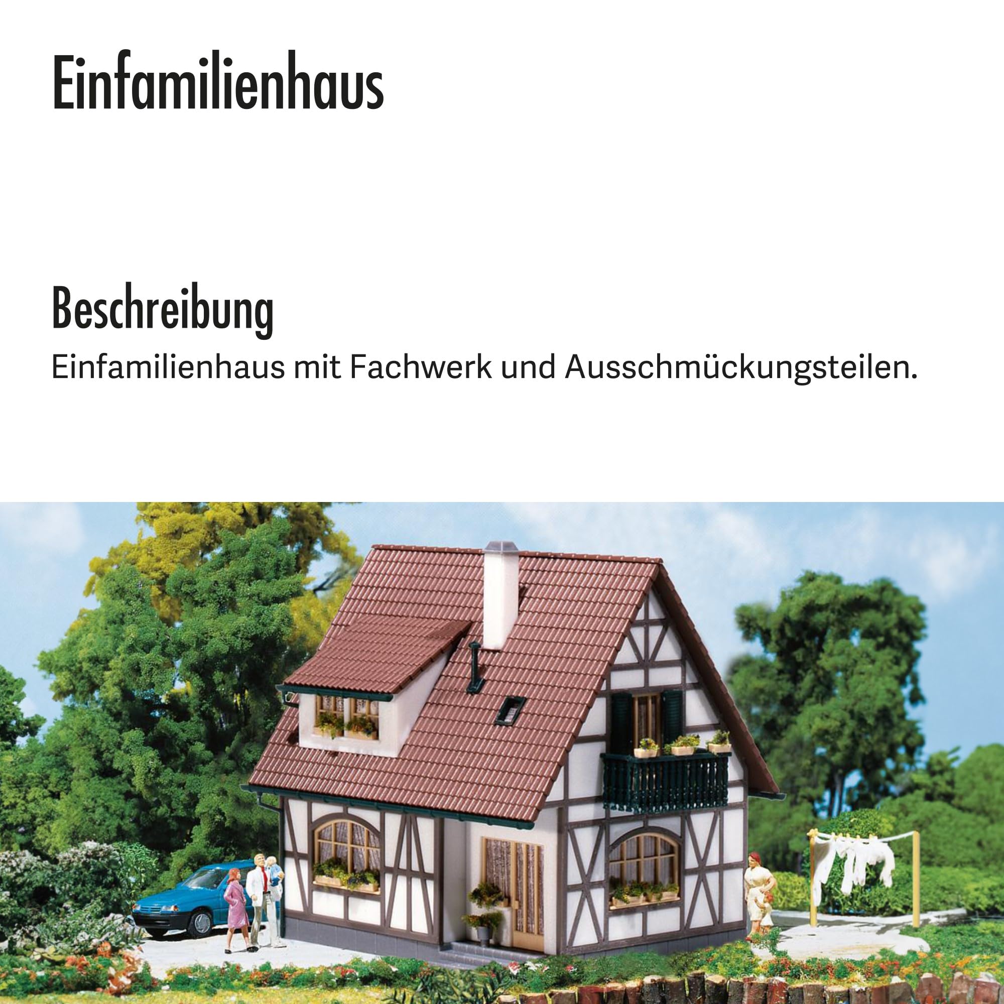FALLER Einfamilienhaus Modellbausatz mit 89 Einzelteilen 115 x 95 x 115 mm I Modelleisenbahn Zubehör H0 I Modelleisenbahn H0 Einfamilien-Fachwerkhaus