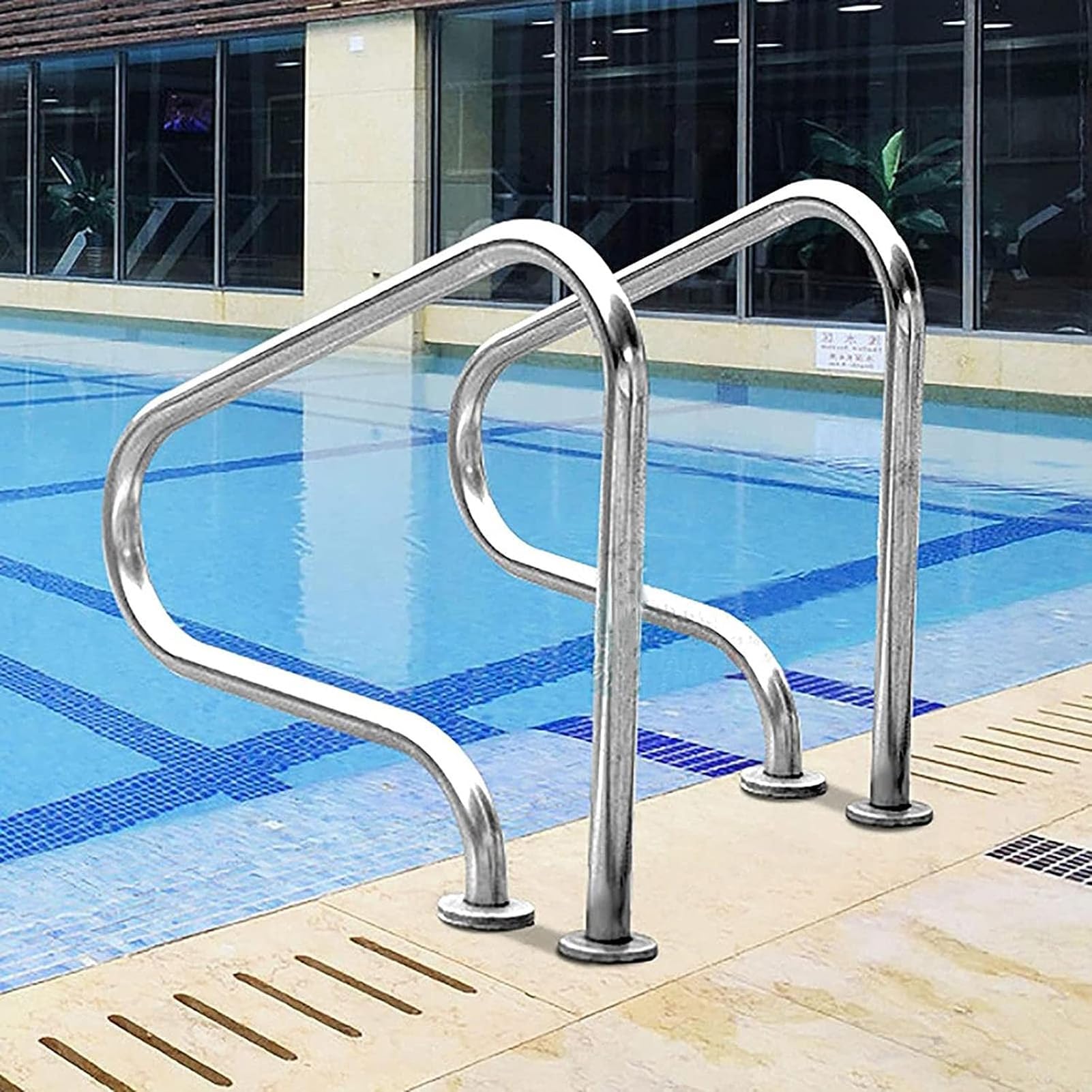 MSHGSKU Stainless Steel Pool Safety Handrail - Easy Install 3-Bend Design for Secure Inground Pool Access